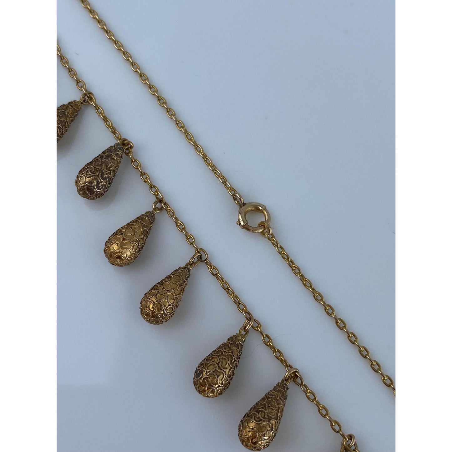 Vintage Solid 18k Yellow Gold Designed Teardrop Cable Chain Necklace - 17.5 inches