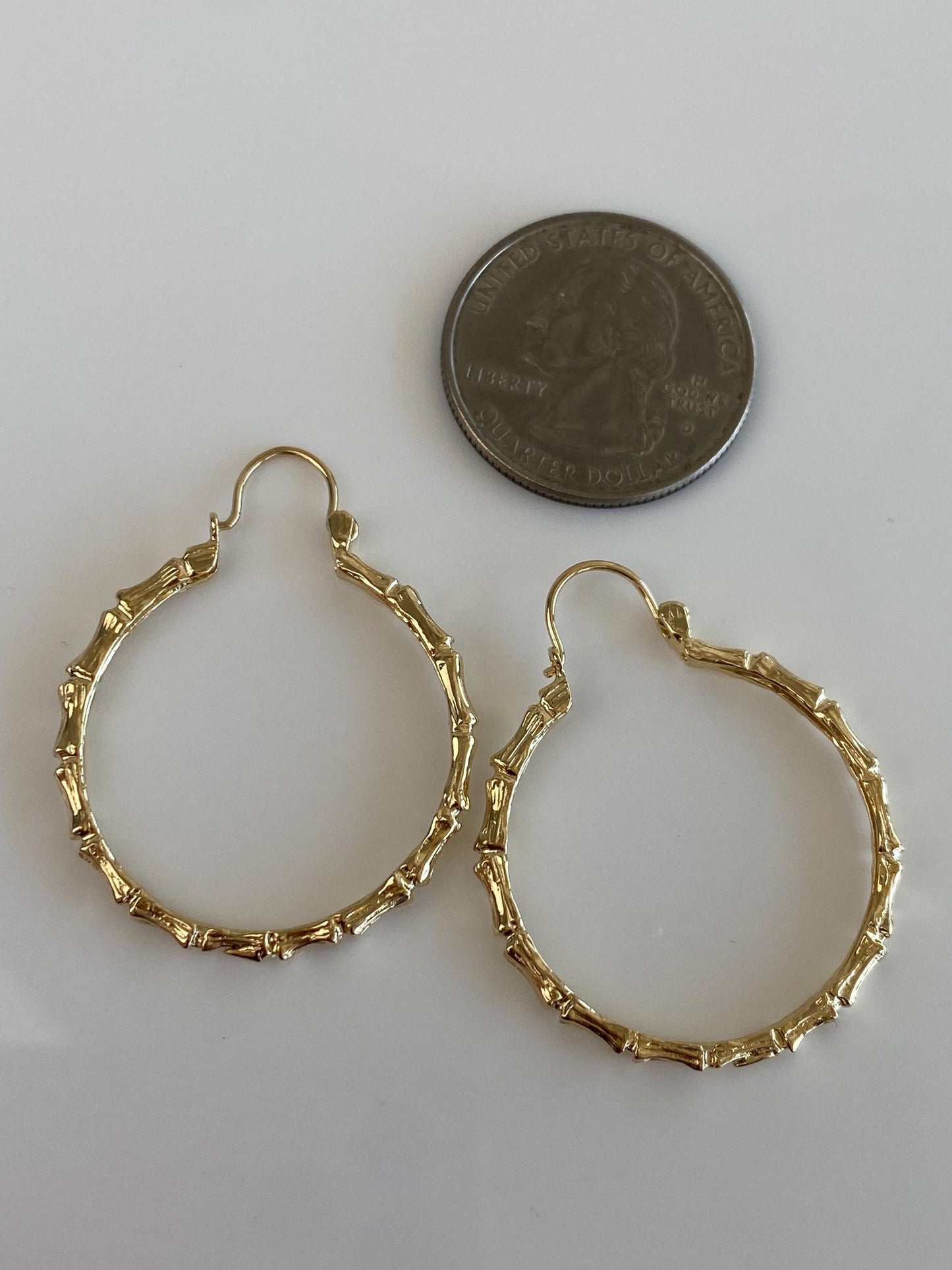 Vintage Solid 14k Yellow Gold Bamboo Hoop Earrings