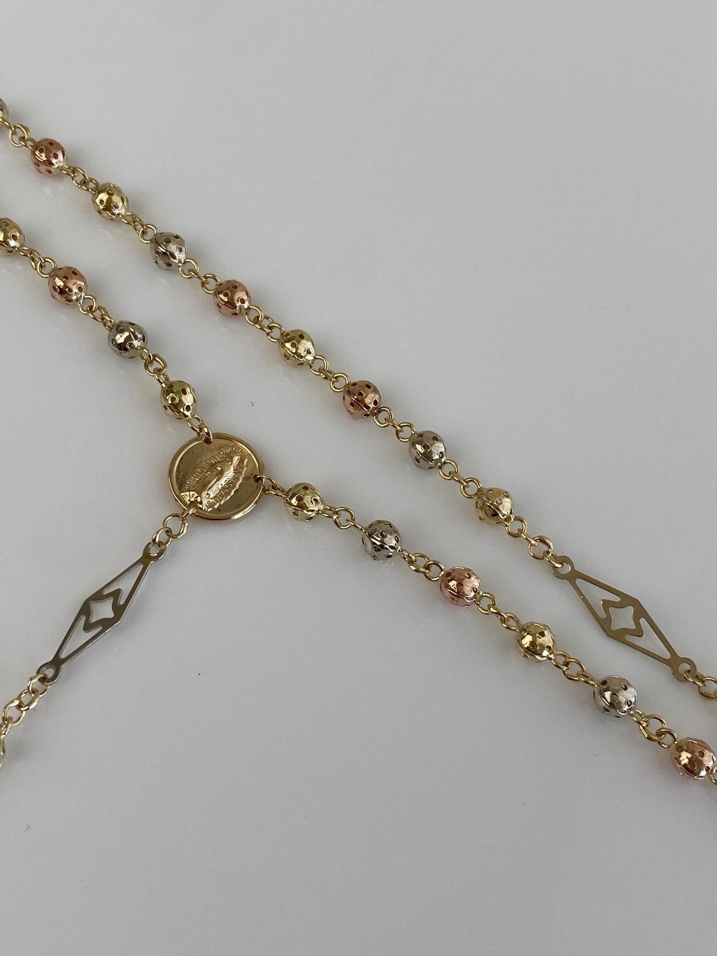 Vintage Solid 14k Tri Tone Gold Rosary Ball Link Chain Necklace - 22.5 inches