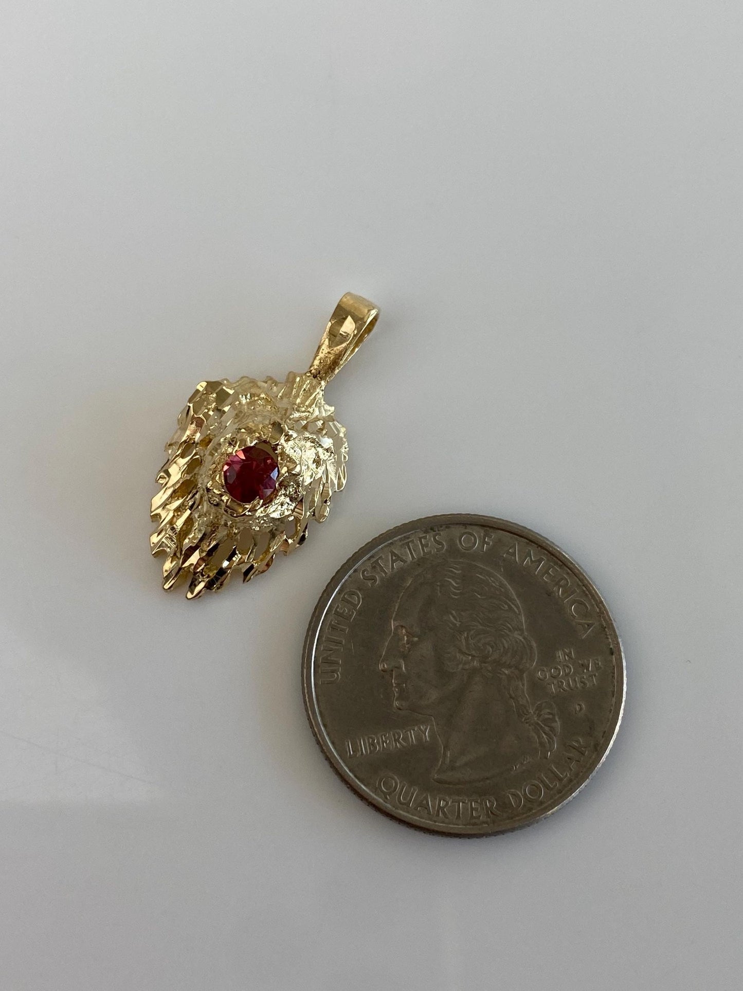Vintage Solid 14k Yellow Gold Pink Garnet Diamond Cut Organic Charm