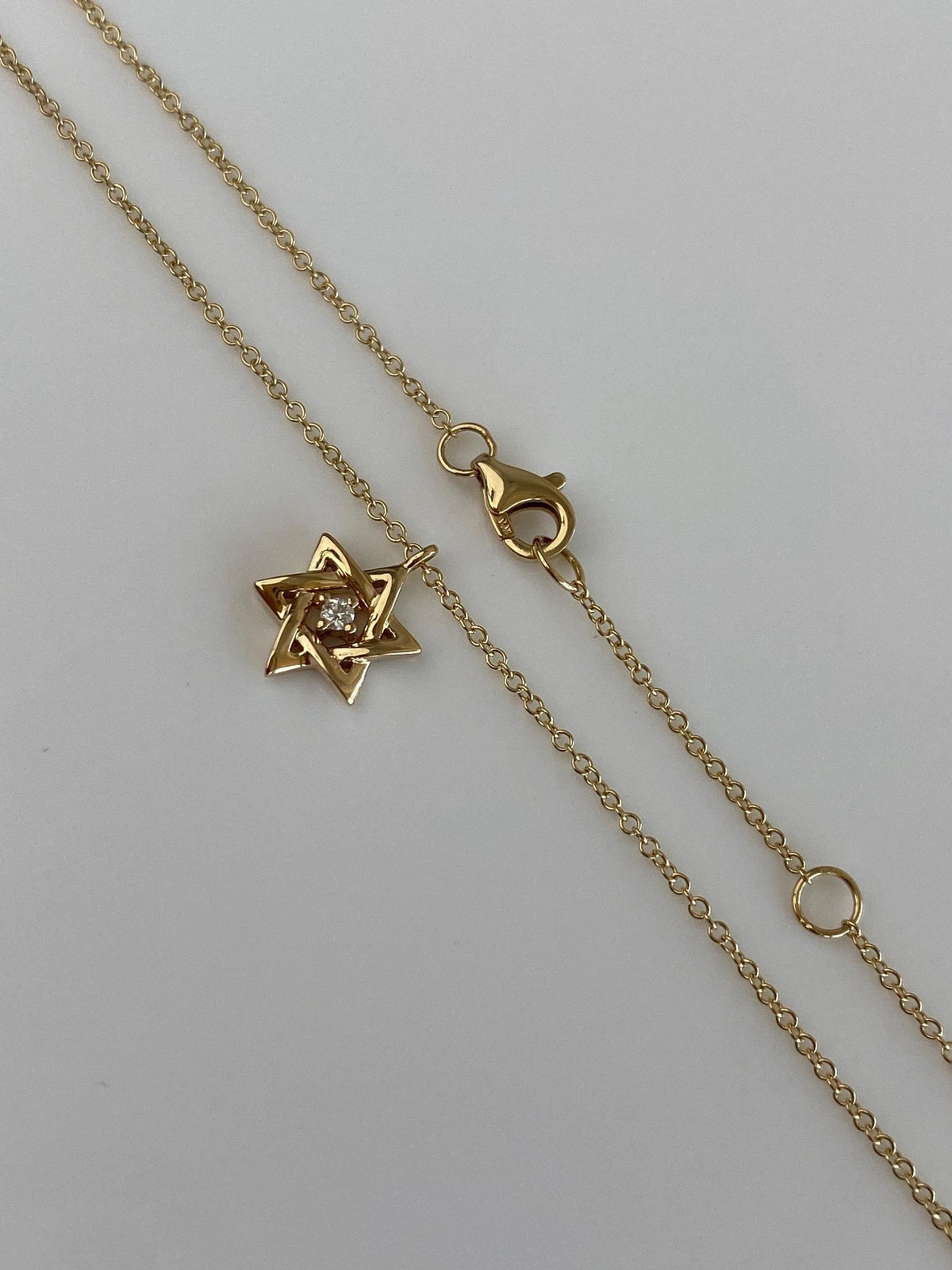 Vintage Solid 14k Yellow Gold Diamond Star of David Rolo Chain Necklace - 18 inches