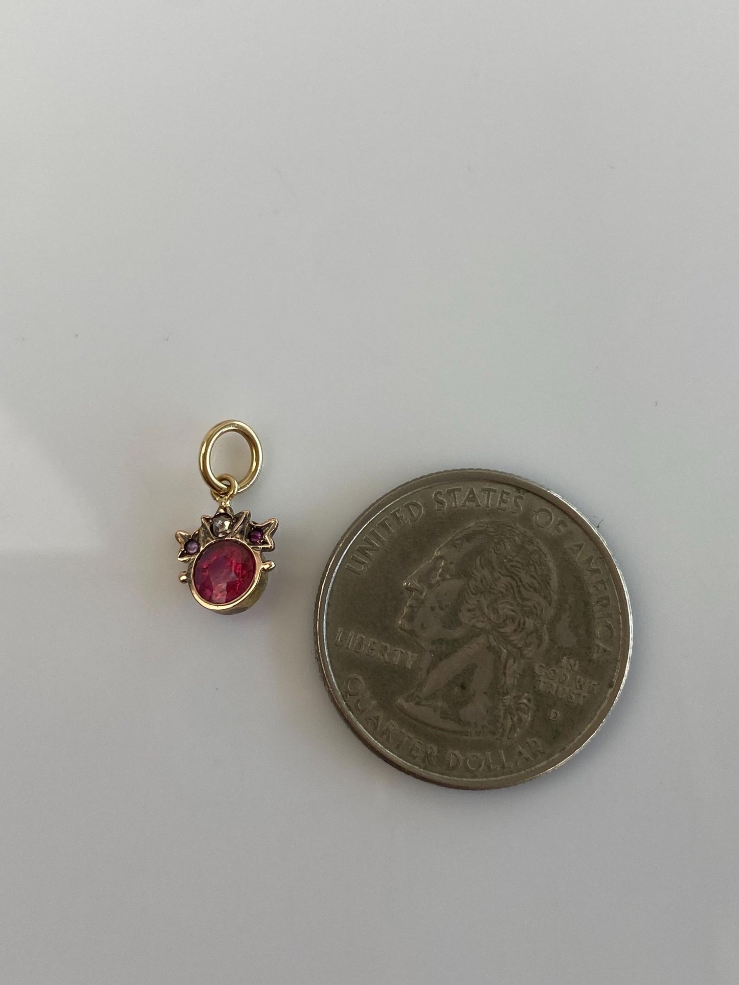 Vintage Solid 14k Yellow Gold Clear Sapphire Red Cubic Zirconia Stick Pin Conversion Charm