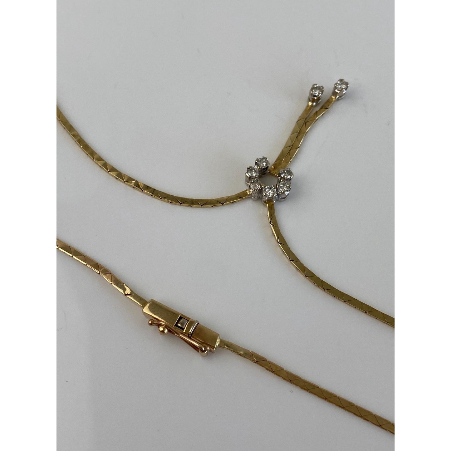 Vintage Solid 14k Yellow Gold Diamond Horseshoe Triangle Link Chain Necklace - 19.75 inches