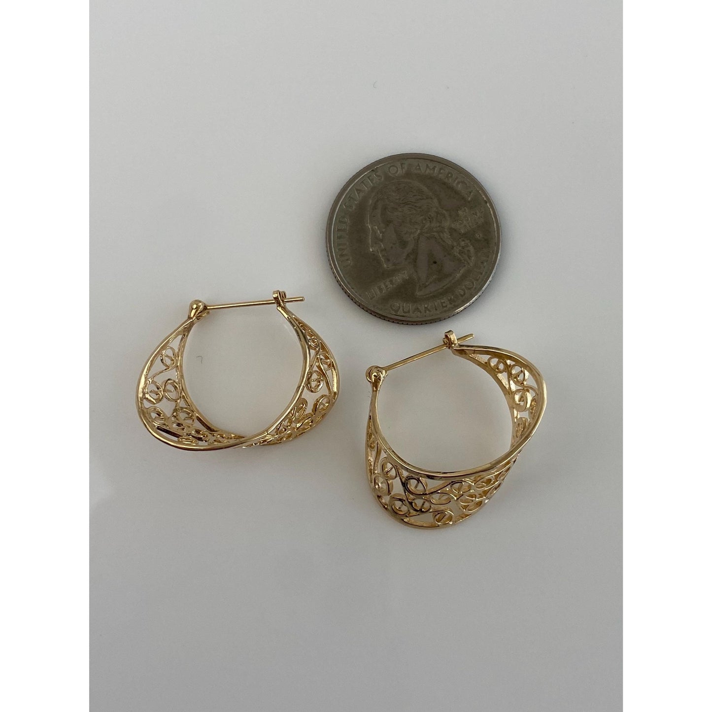 Vintage Solid 14k Yellow Gold Open Work Hoop Earrings