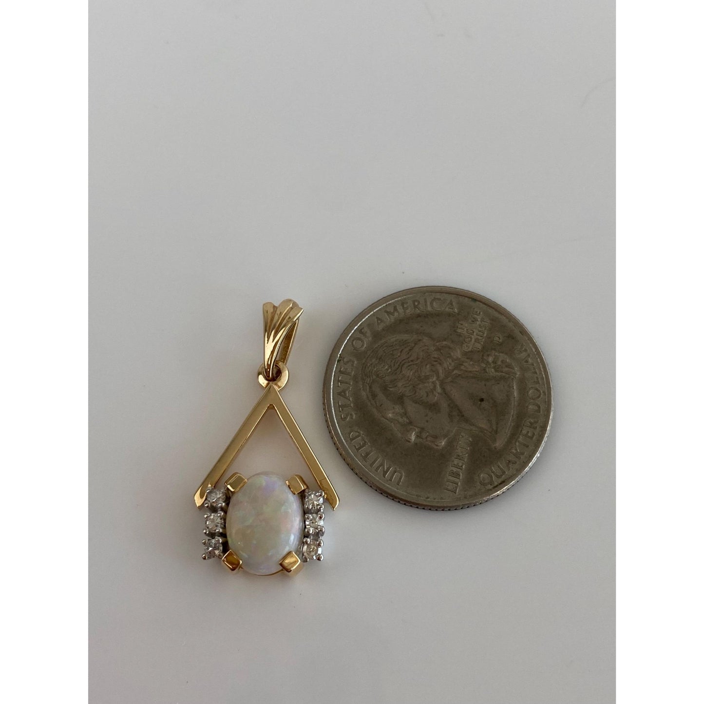 Solid 14k Yellow Gold Diamond & Opal Charm