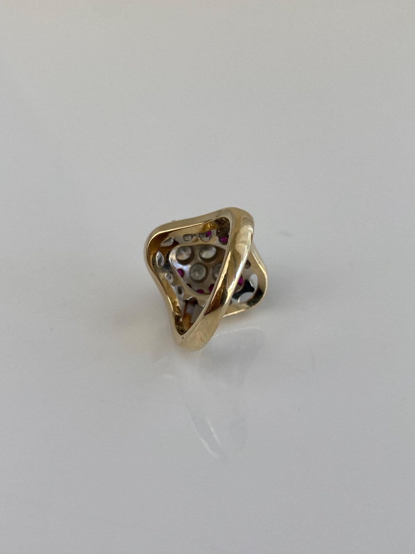 Vintage Solid 14k Yellow Gold Diamond Pink Sapphire Ring - Size 2.25