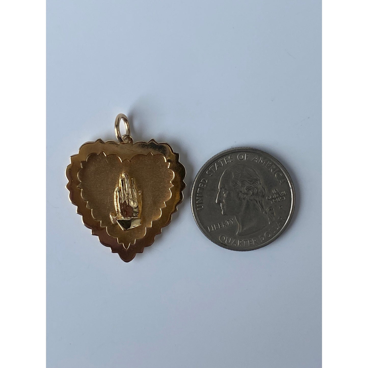 Vintage Solid 14k Praying Hands Heart Charm