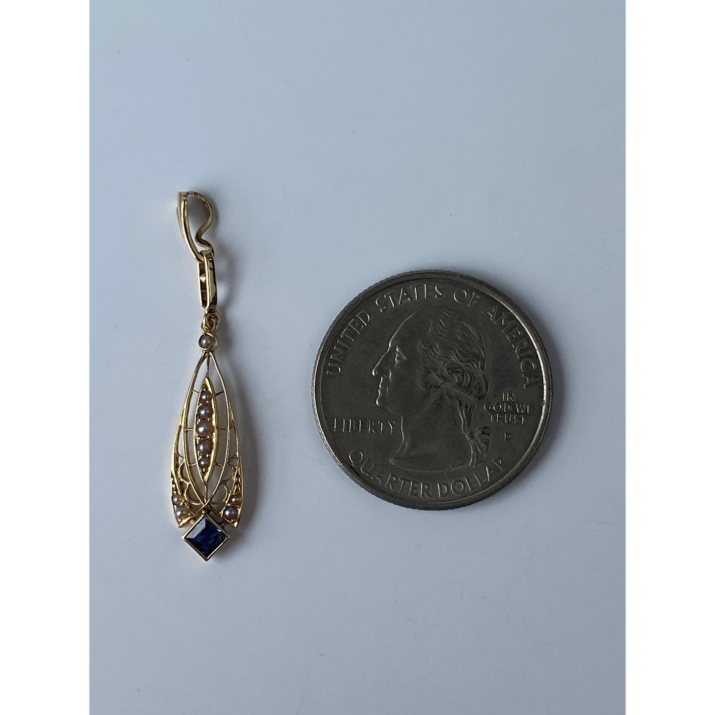 Vintage Solid 14k Yellow Gold Topaz Seed Pearl Charm