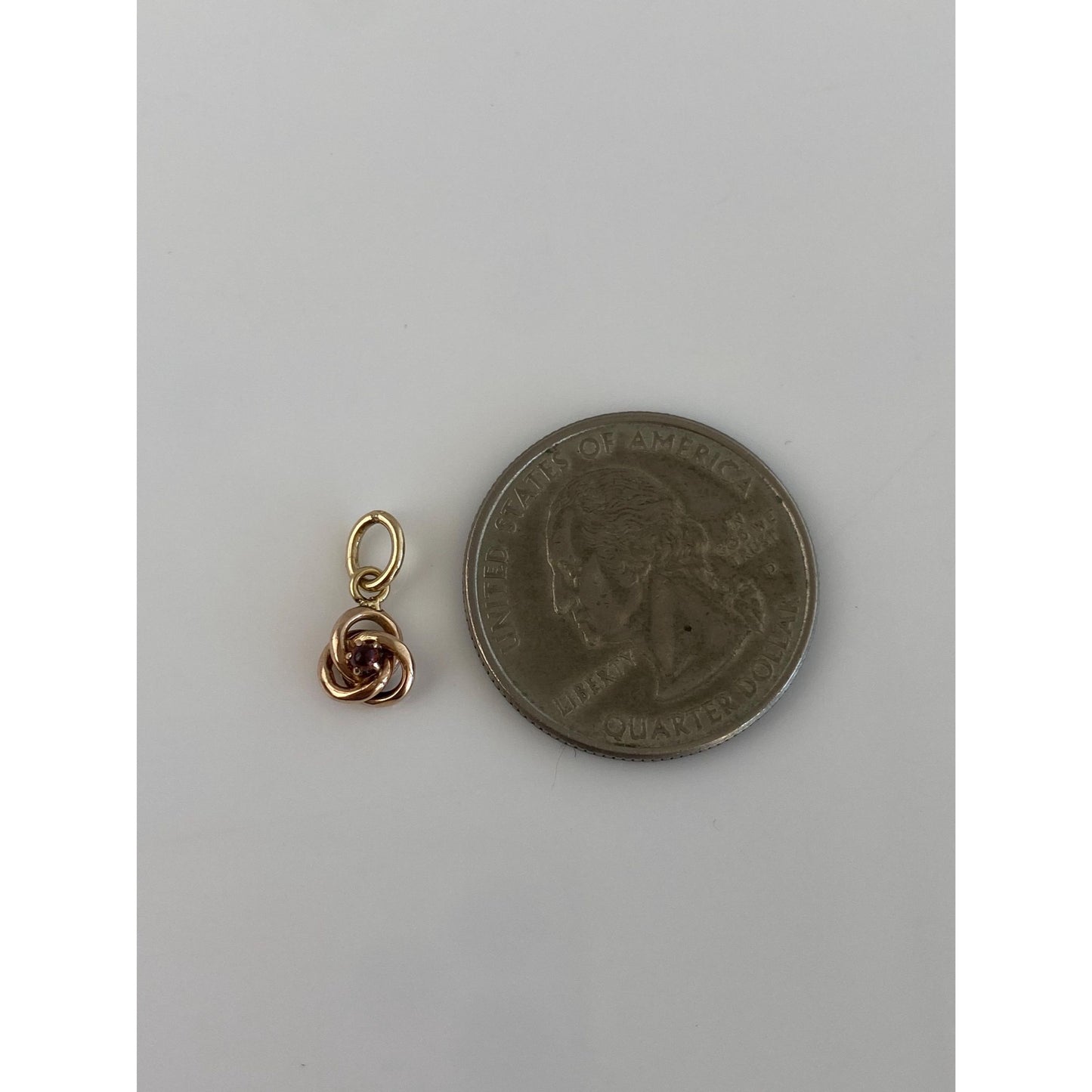 Vintage Solid 14k Yellow Gold Red Cubic Zirconia Knot Charm