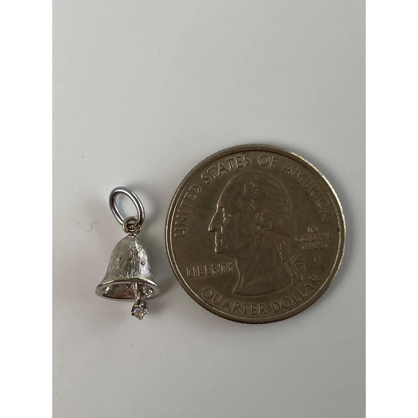 Vintage Solid 14k White Gold Clear Sapphire Bell Charm
