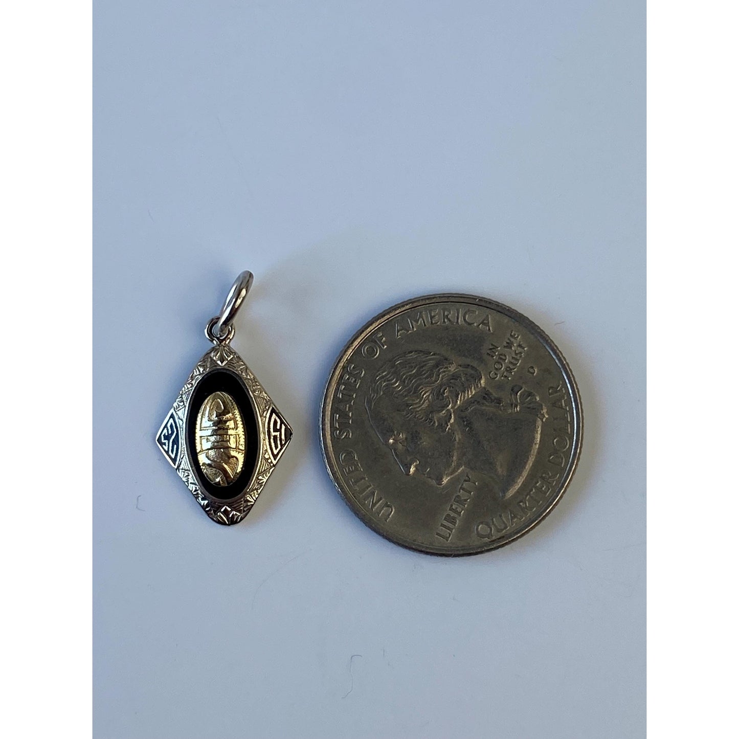 Vintage Solid 10k White & Yellow Gold Black Enamel 1925 Charm