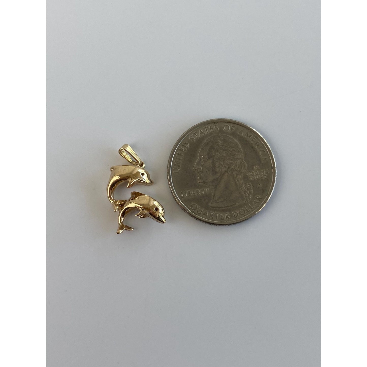 Vintage Solid 14k Yellow Gold Dolphins Charm