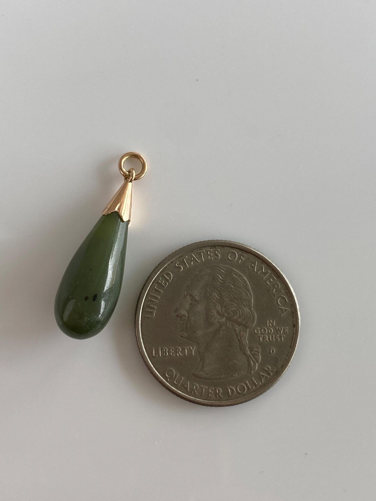 Vintage Solid 12k Yellow Gold Nephrite Teardrop Charm