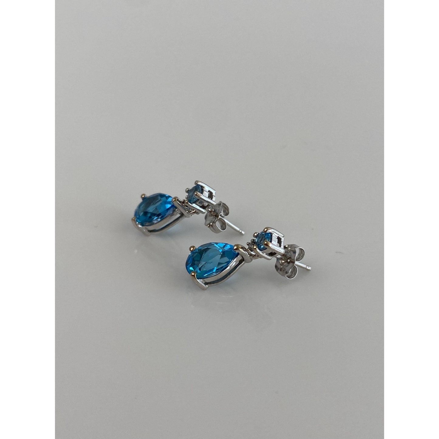 Vintage Solid 14k White Gold Topaz Drop Earrings