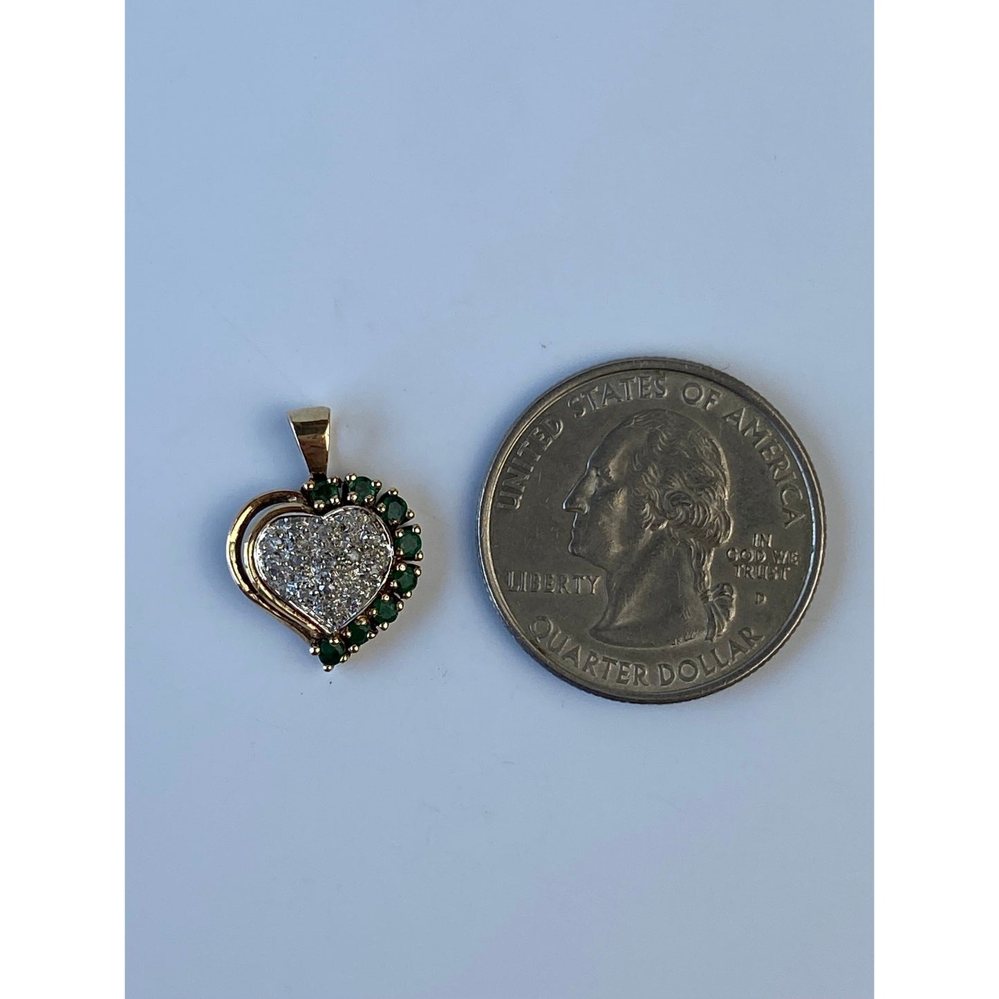 Vintage Solid 14k Yellow Gold Clear Sapphire Emerald Heart Charm