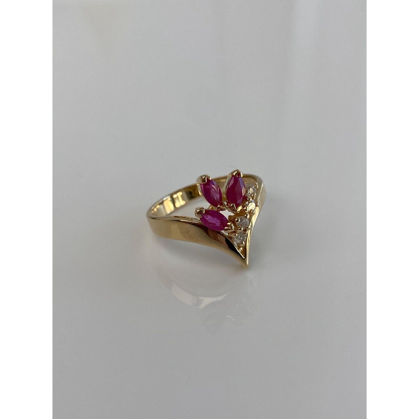 Solid 14k Yellow Gold Diamond Ruby Ring - Size 6.5