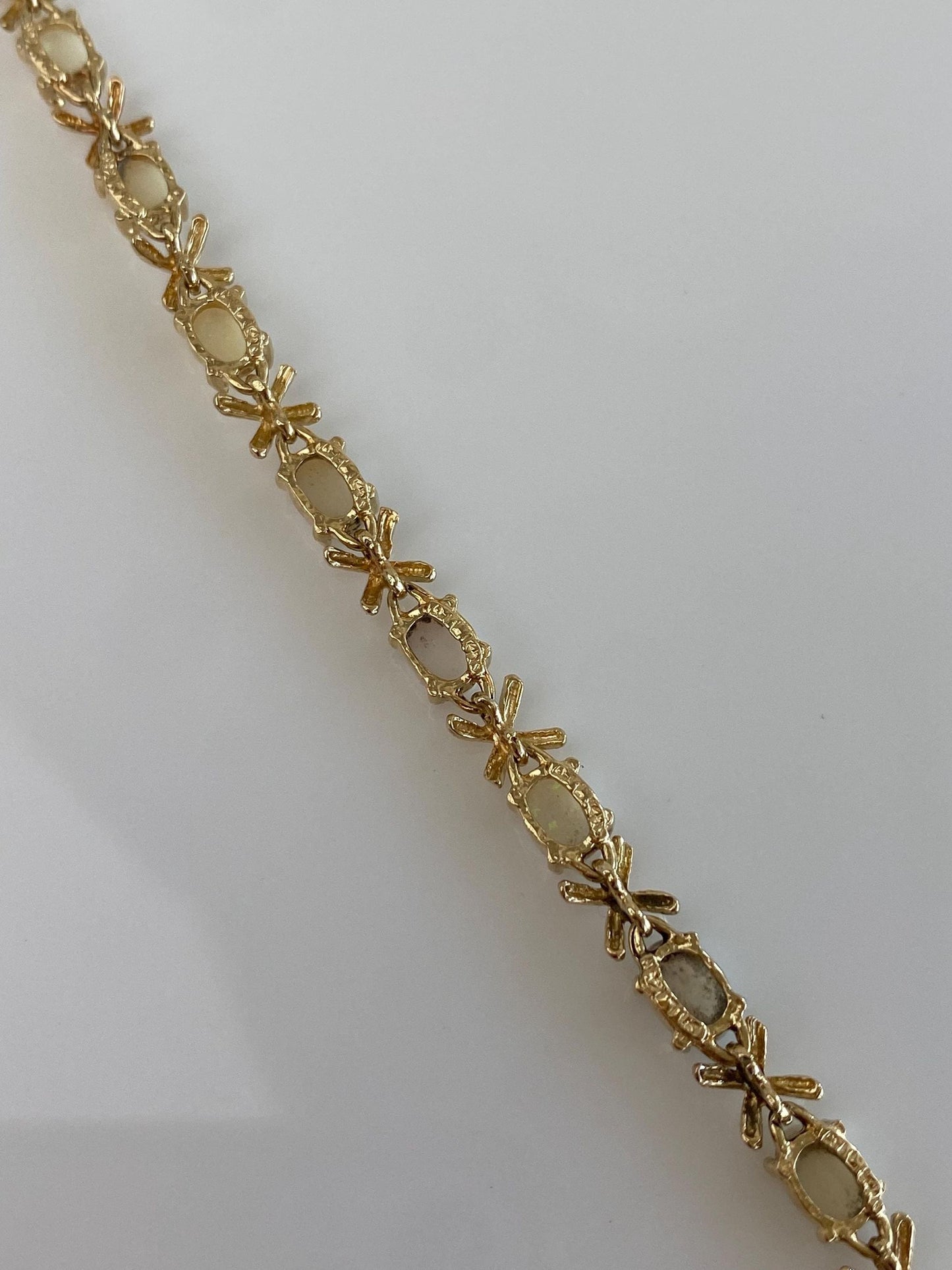 Vintage Solid 14k Yellow Gold Opal X Link Bracelet - 7.25 inches
