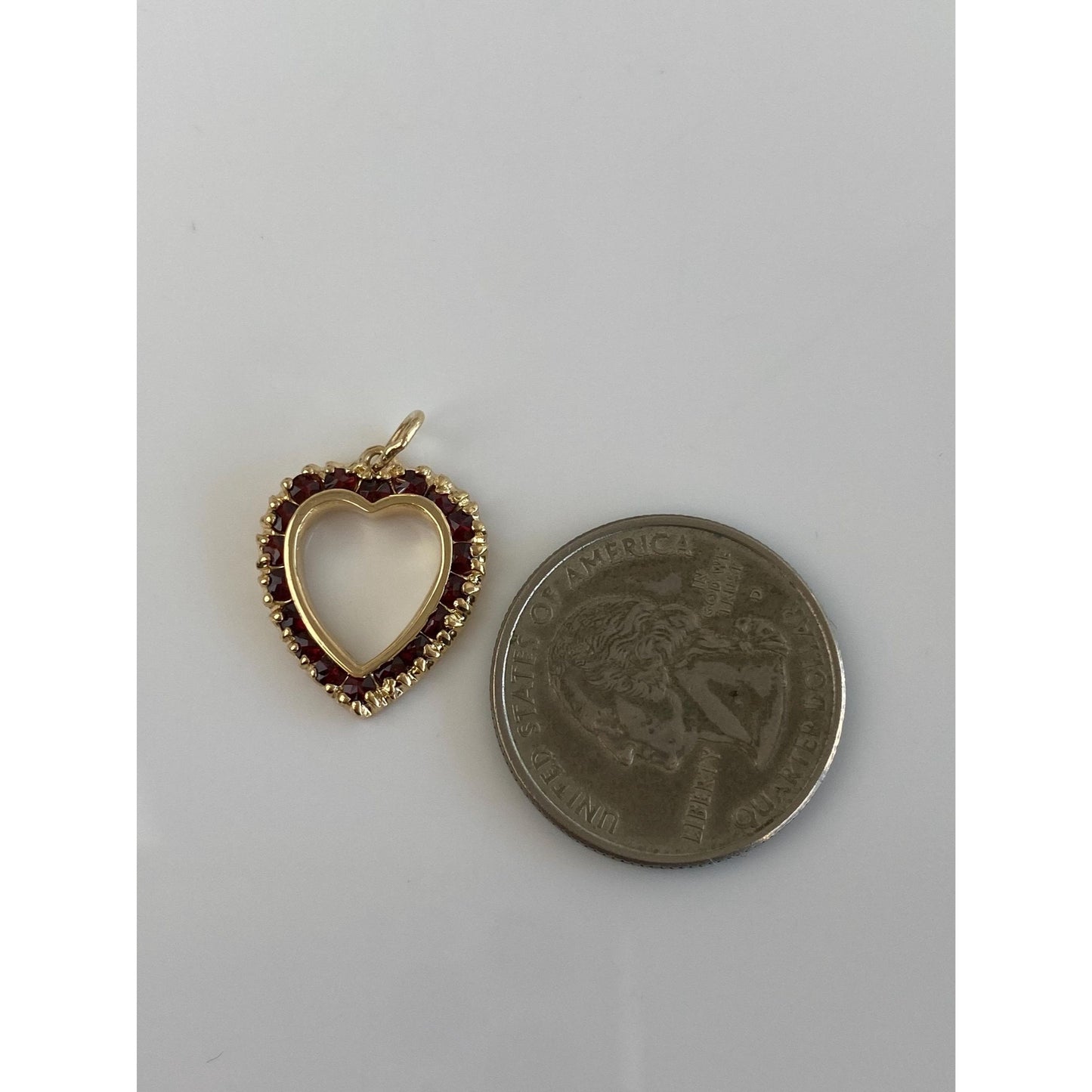 Vintage Solid 14k Yellow Gold Garnet Heart Charm