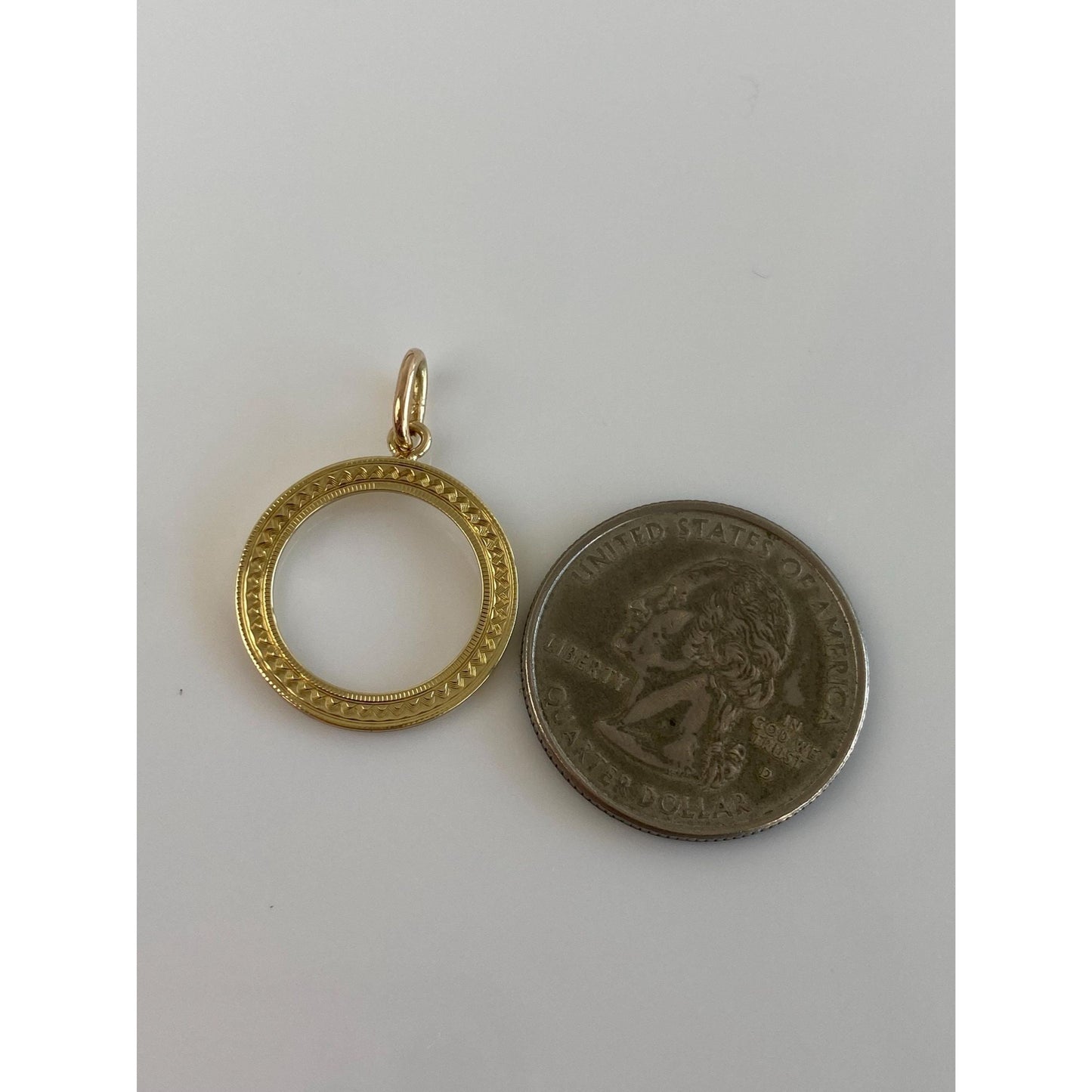 Solid 14k Yellow Gold Designed Open Circle Charm