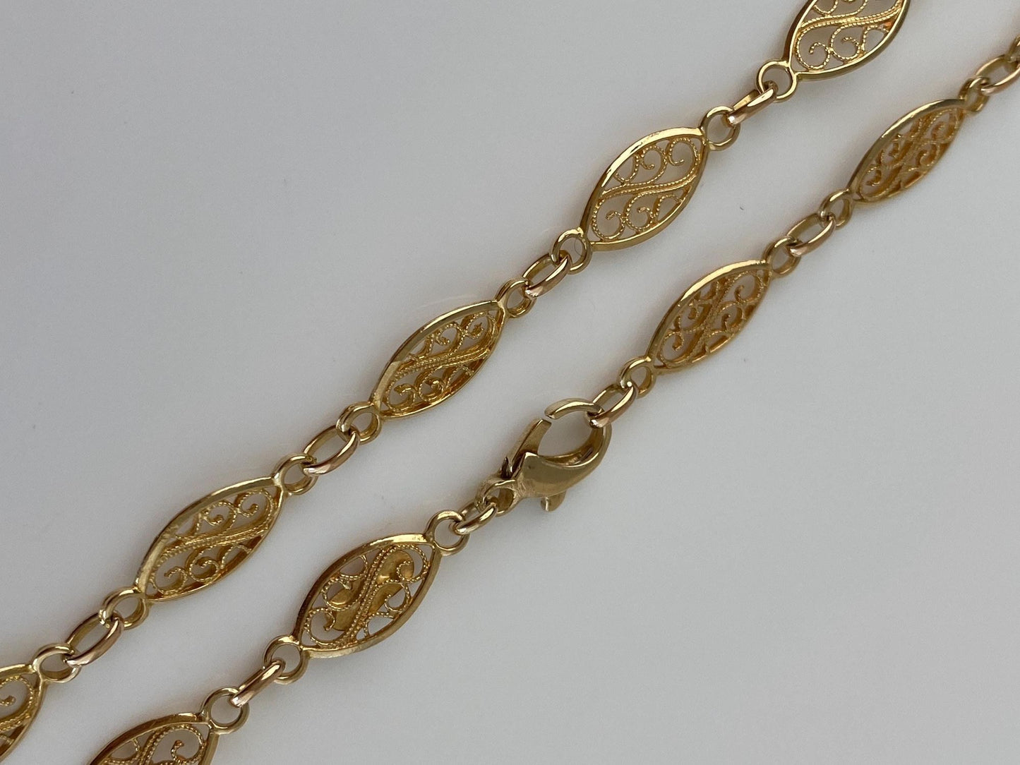 Vintage Solid 14k Yellow Gold Fancy Filigree Link Chain Necklace - 18 inches