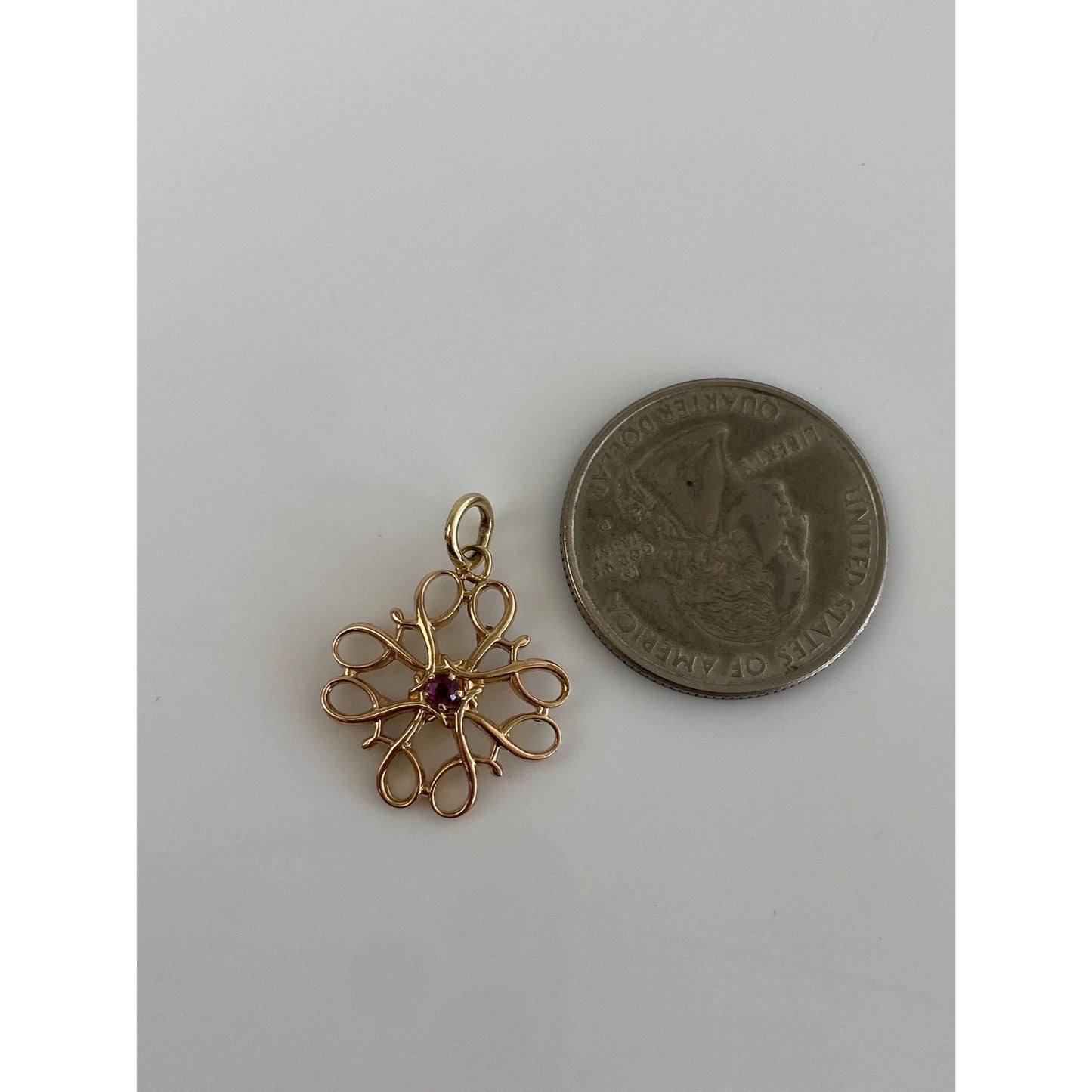 Vintage Solid 14k Yellow Gold Pink Spinel Charm