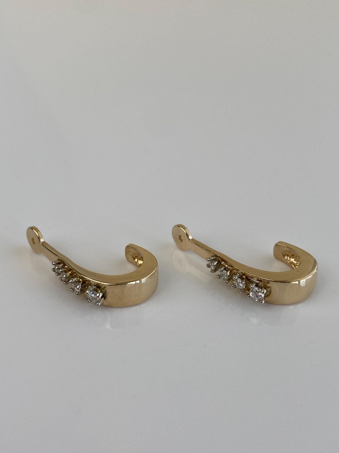 Vintage Solid 14k Yellow Gold Diamond Hoop Earring Jackets