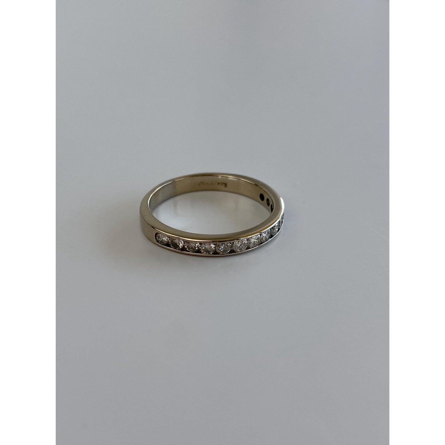 Vintage Solid 14k White Gold Diamond Ring Band - Size 6.25-6.5