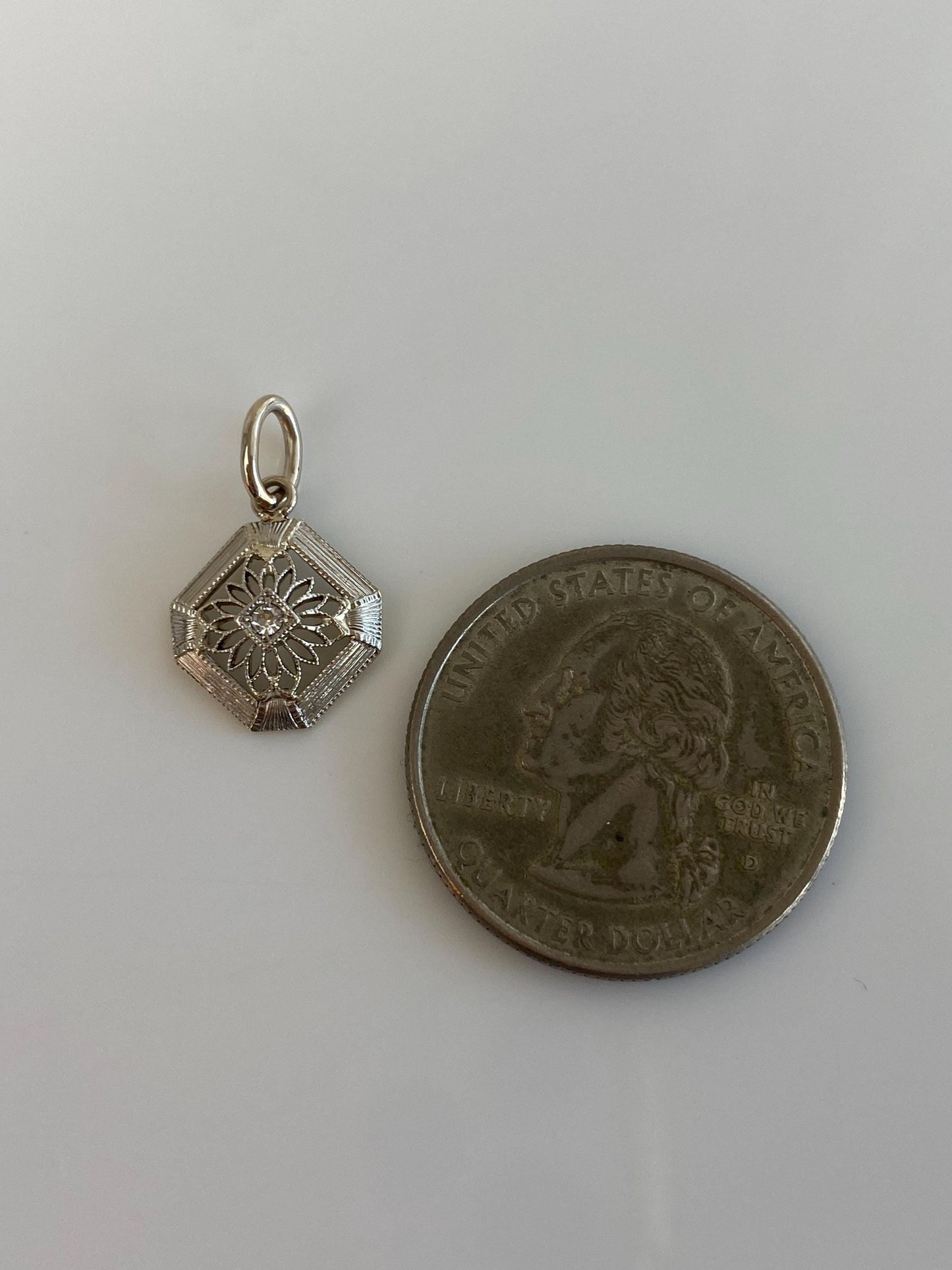 Vintage Solid 14k Yellow Gold & Platinum Diamond Charm