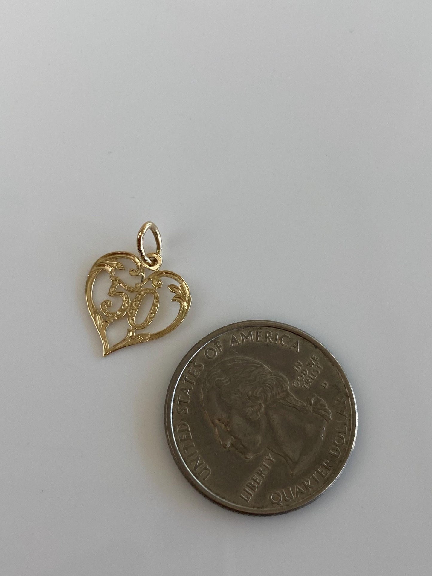 Vintage Solid 14k Yellow Gold '50' Heart Charm