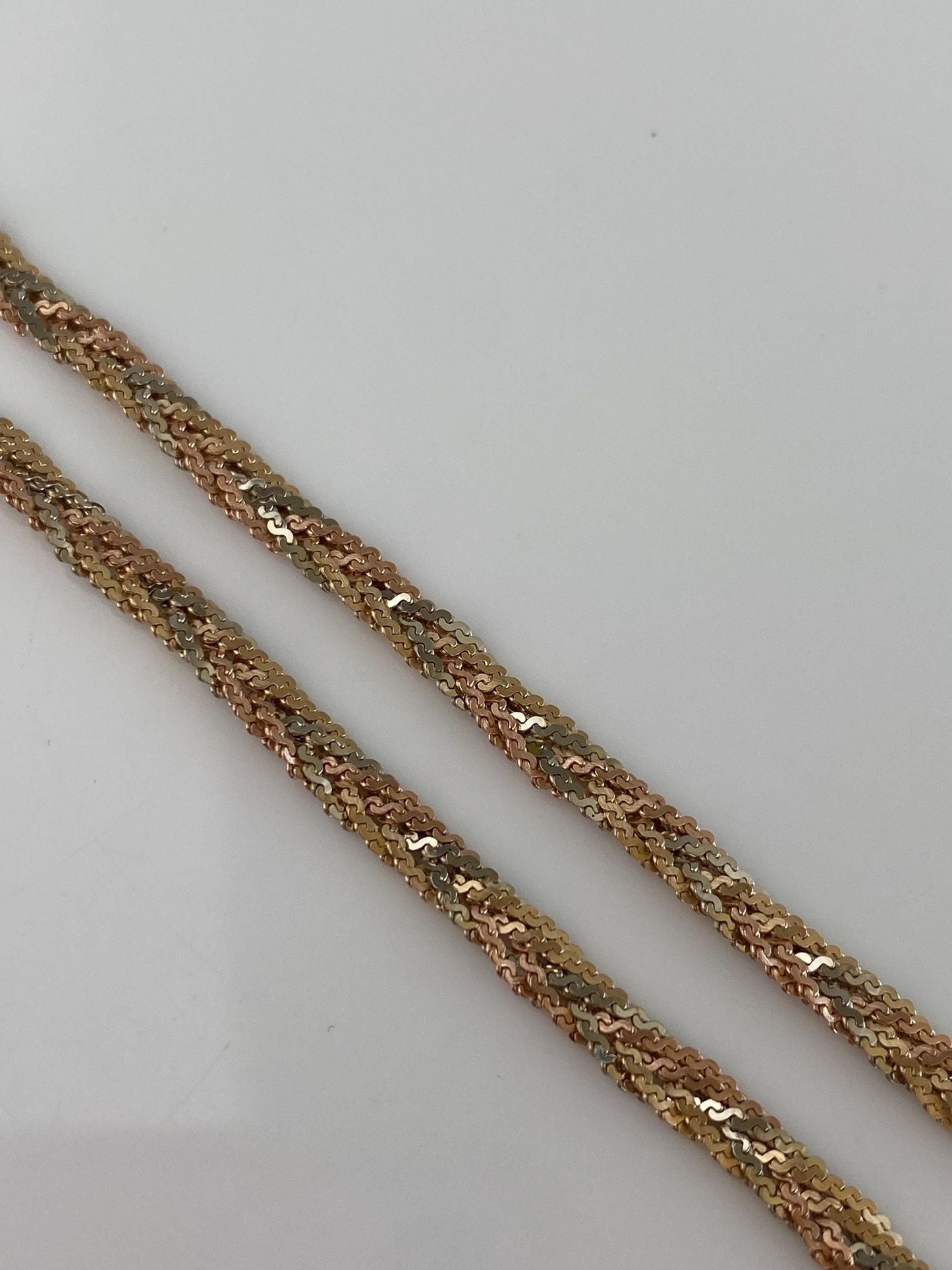 Vintage Solid 14k Tri Tone Long Braided Serpentine Chain Necklace - 16 inches