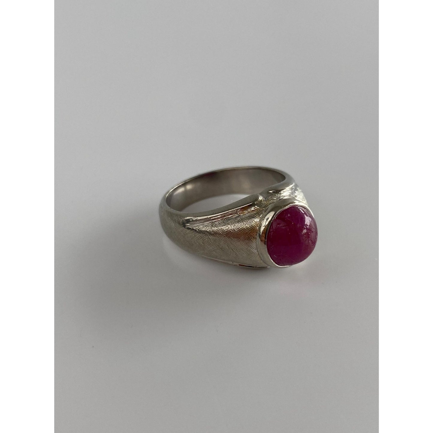 Vintage Solid 10k White Gold Pink Star Sapphire Signet Ring - Size 7.75