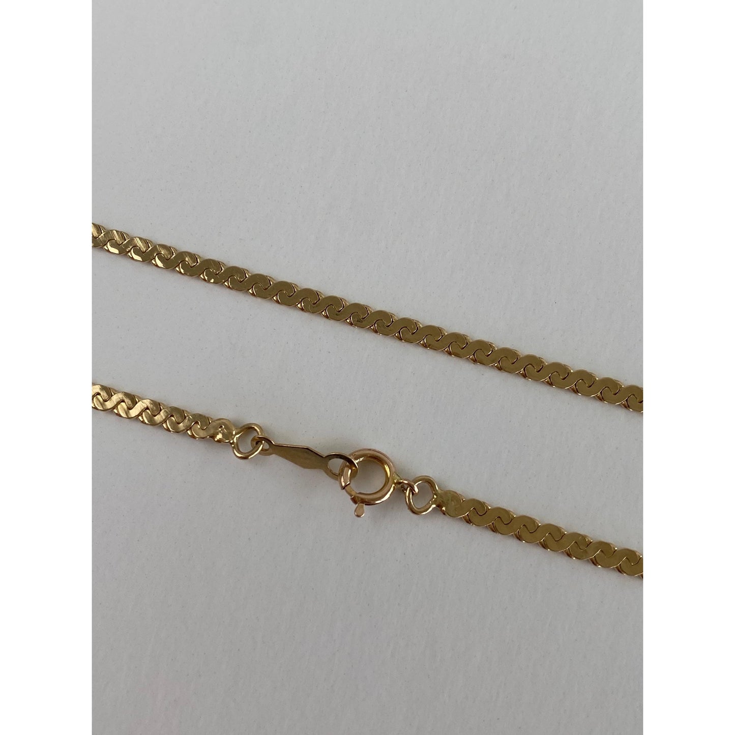 Vintage Solid 14k Yellow Gold Chunky Serpentine Chain Necklace - 15 inches