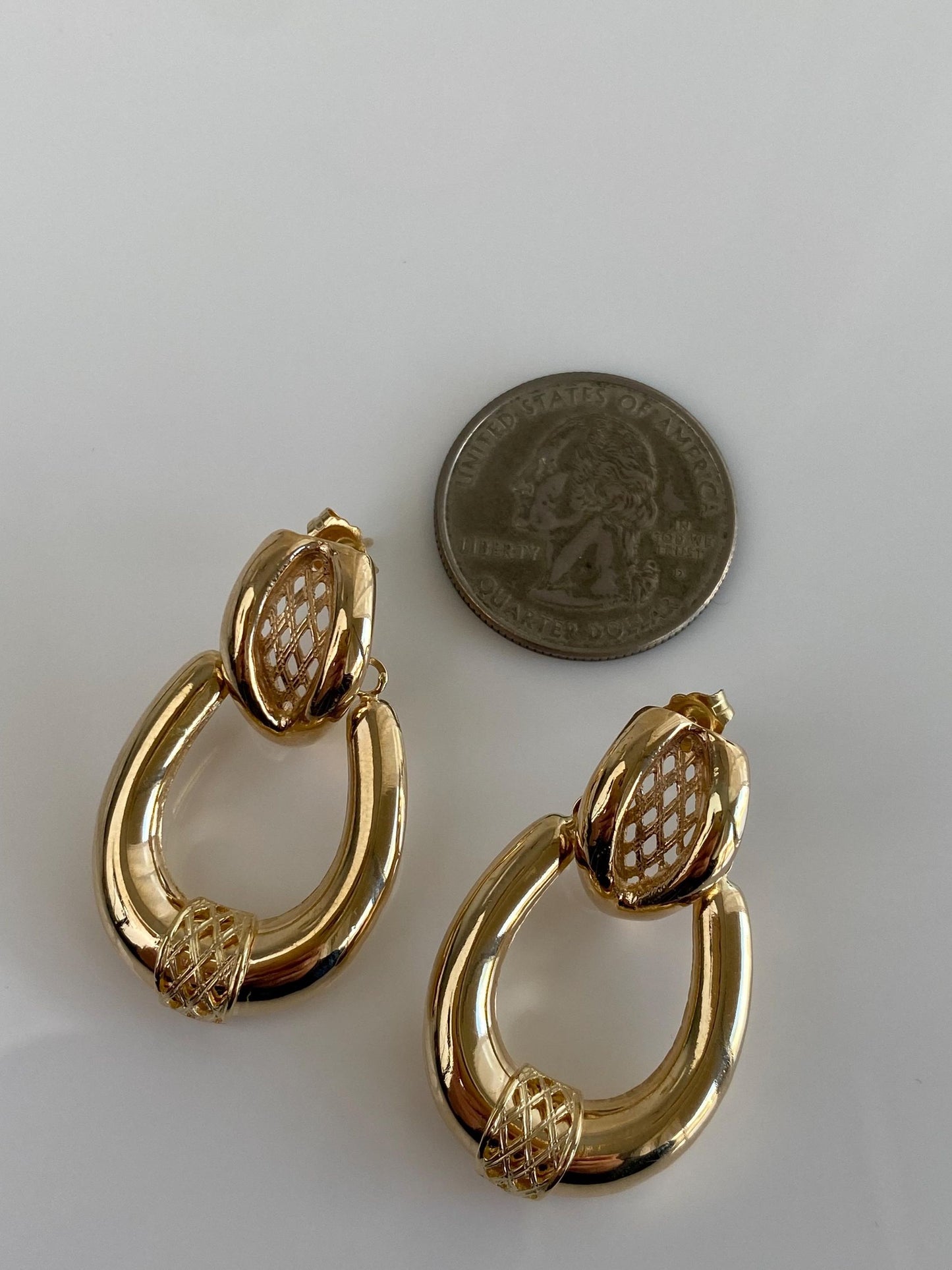 Vintage 14k Yellow Gold Open Work Design Hoop Stud Earrings