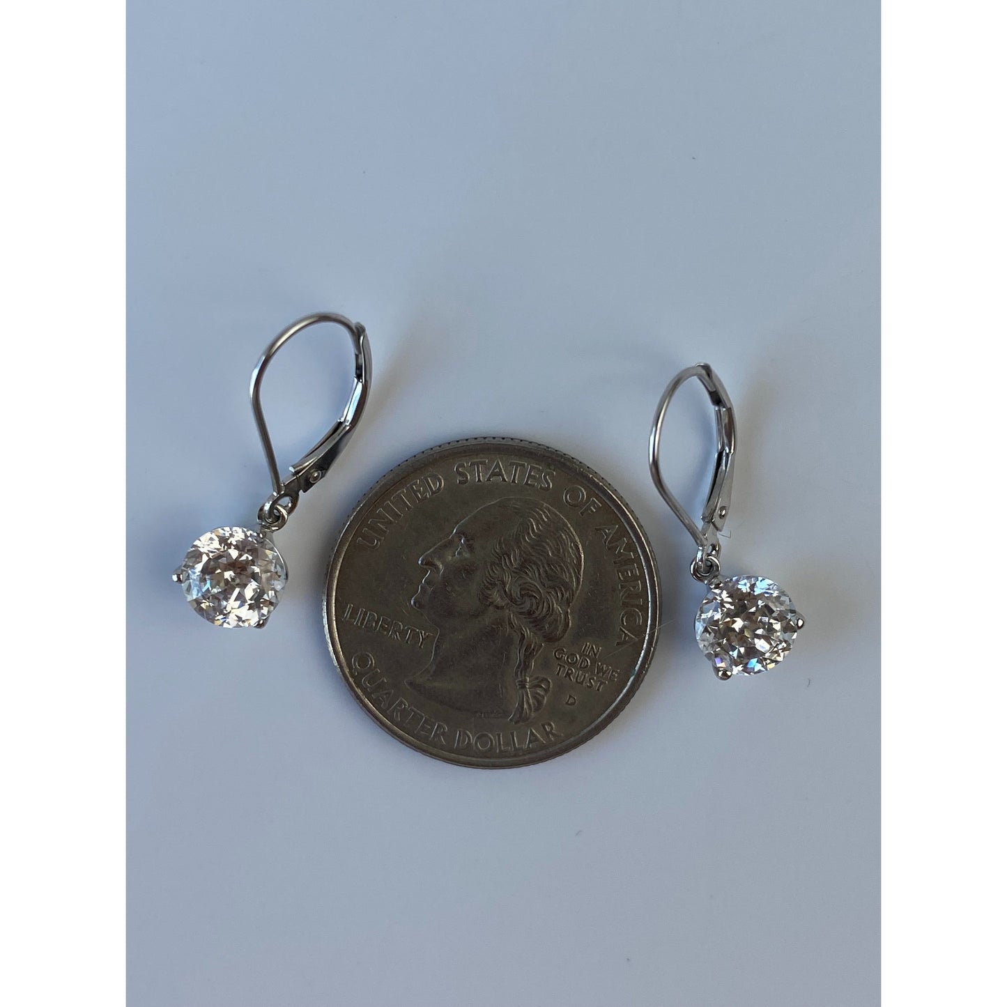 Solid 14k White Gold Cubic Zirconia Dangle Earrings