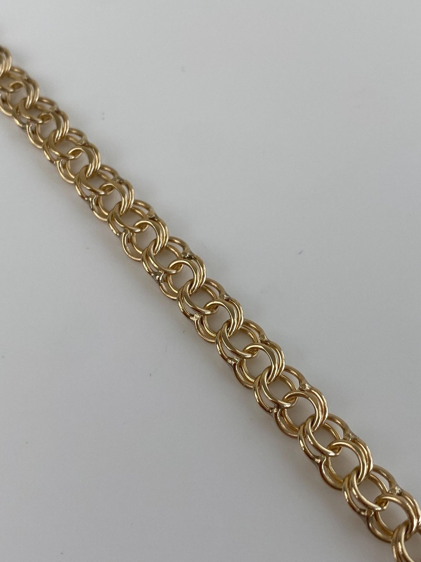 Vintage Solid 14k Yellow Gold Double Link Charm Bracelet - 7.25 inches