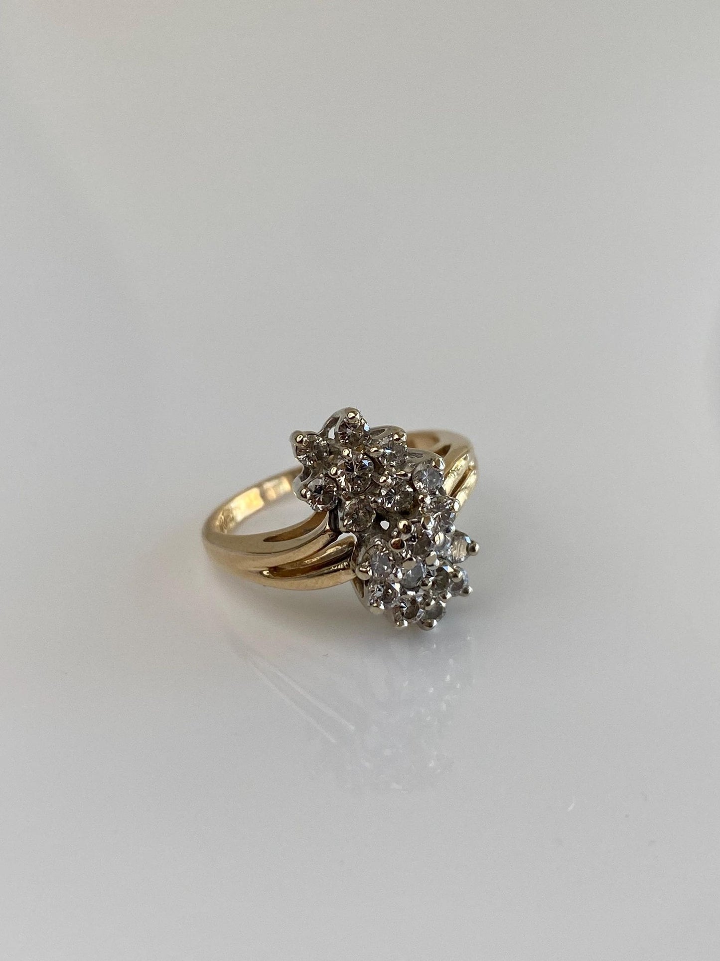 Vintage Solid 14k Yellow Gold Diamond Cluster Ring - Size 5.25