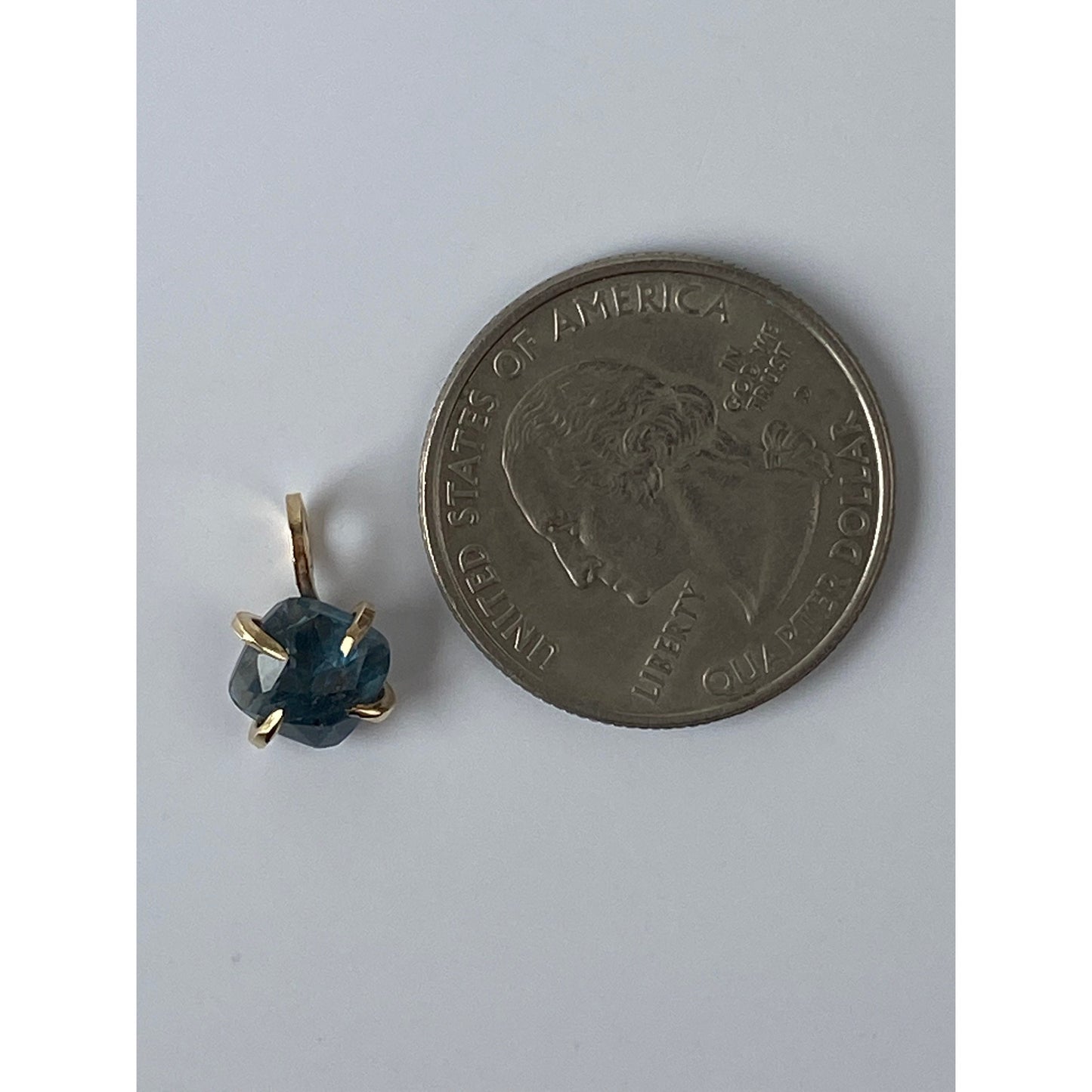 Solid 14k Prong Set Teal Moss Kyanite Charm