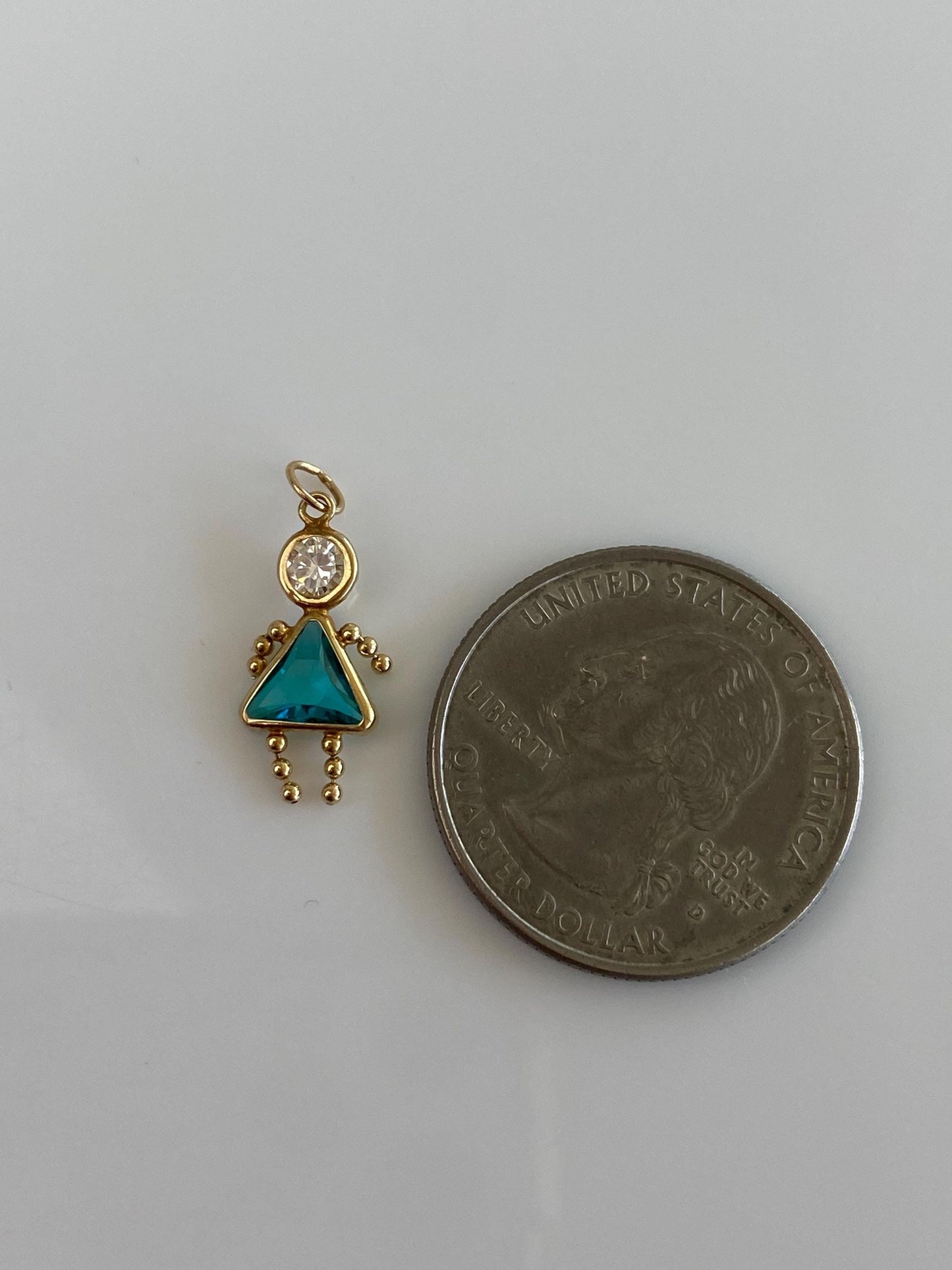 Vintage Solid 10k Yellow Gold Green & Clear Cubic Zirconia Little Girl Charm