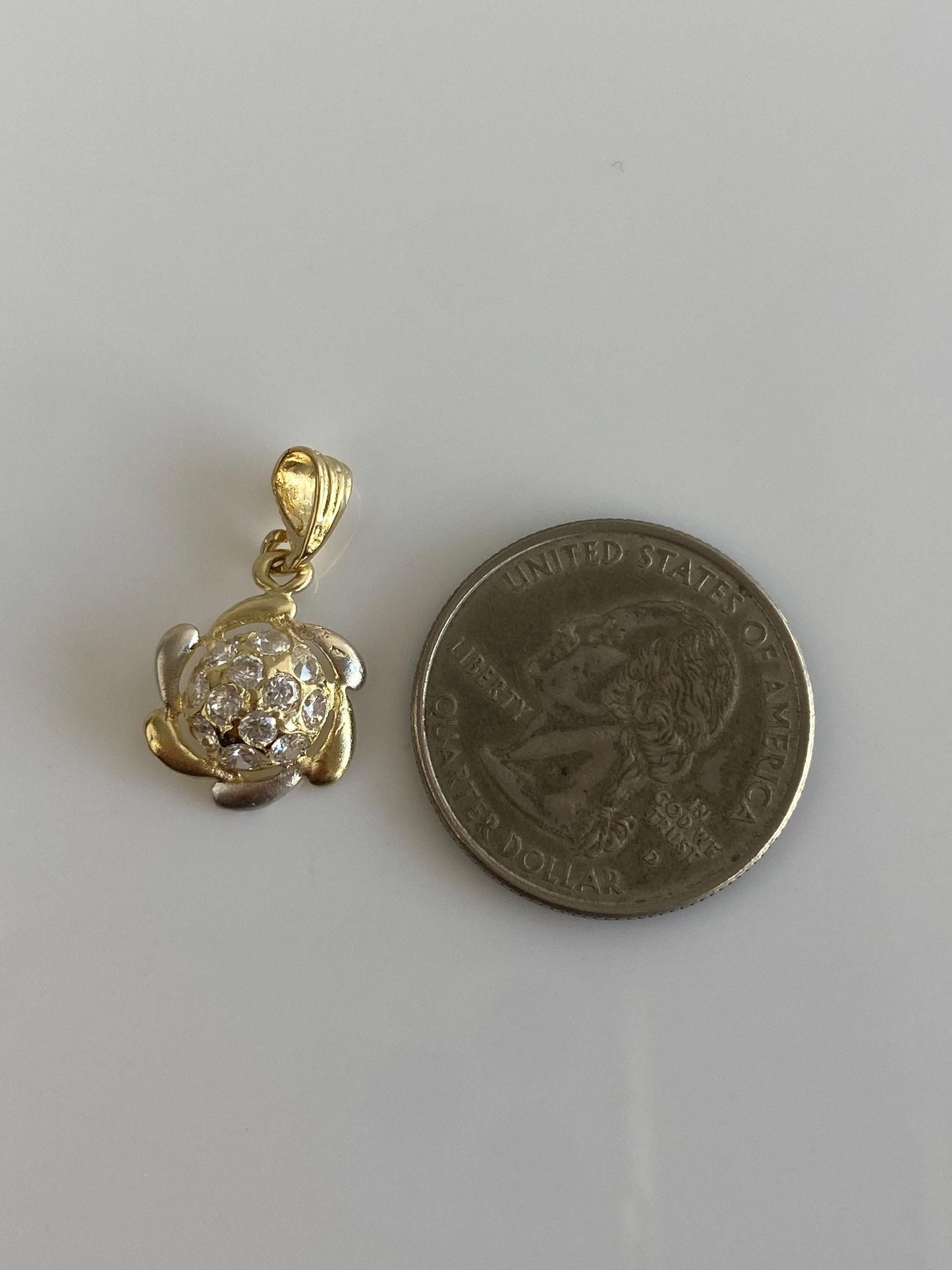 Vintage Solid 14k Yellow & White Gold Cubic Zirconia Cluster Charm