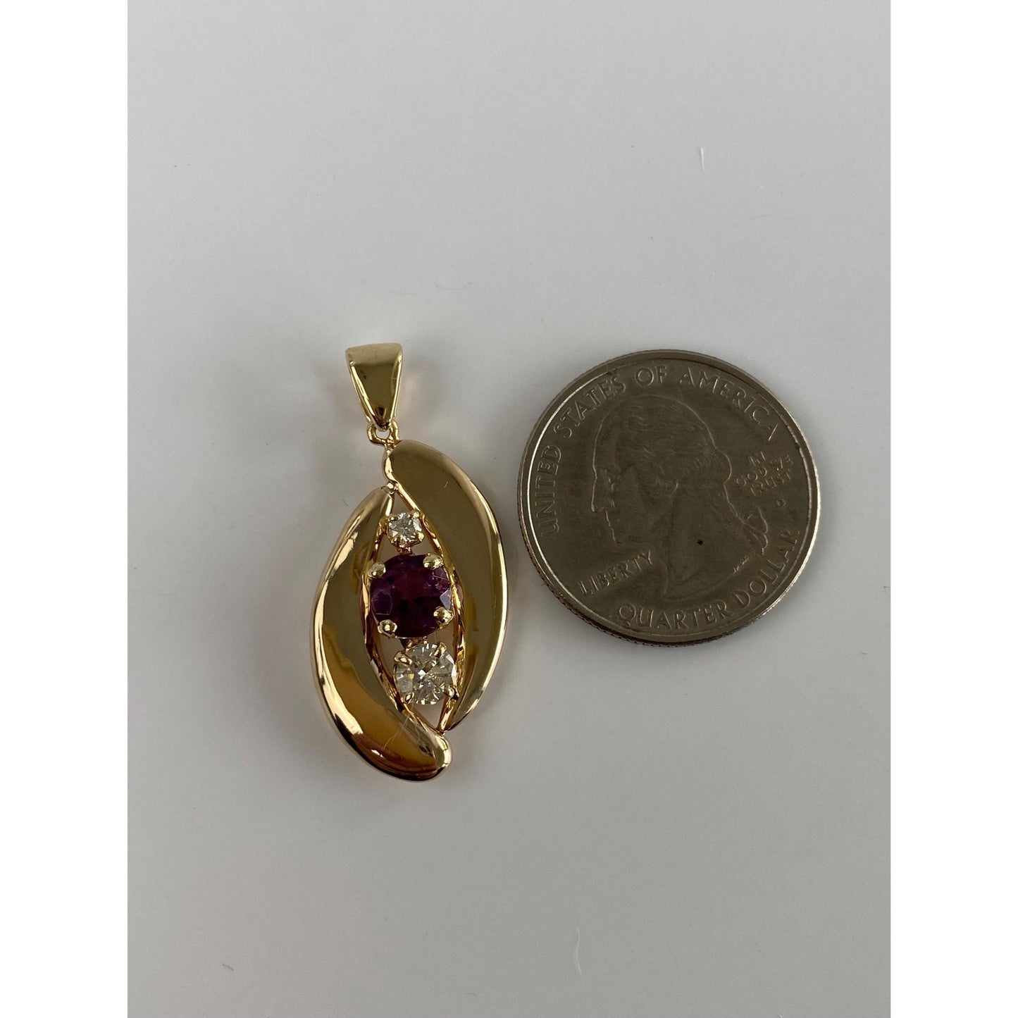 Vintage Solid 14k Yellow Gold Diamond Purple Cubic Zirconia Charm