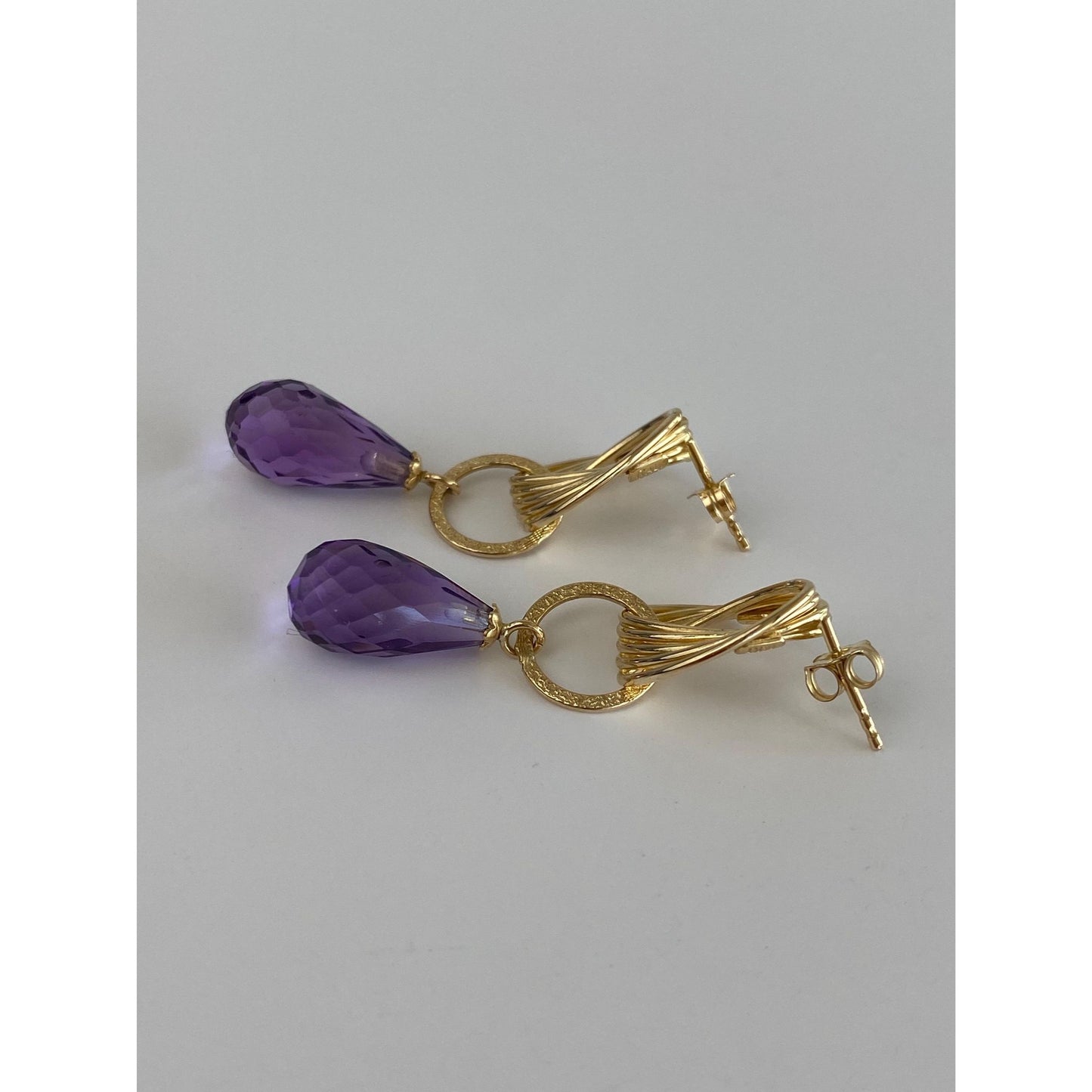 Vintage 14k Yellow Layered Rose Cut Amethyst Dangle Stud Earrings