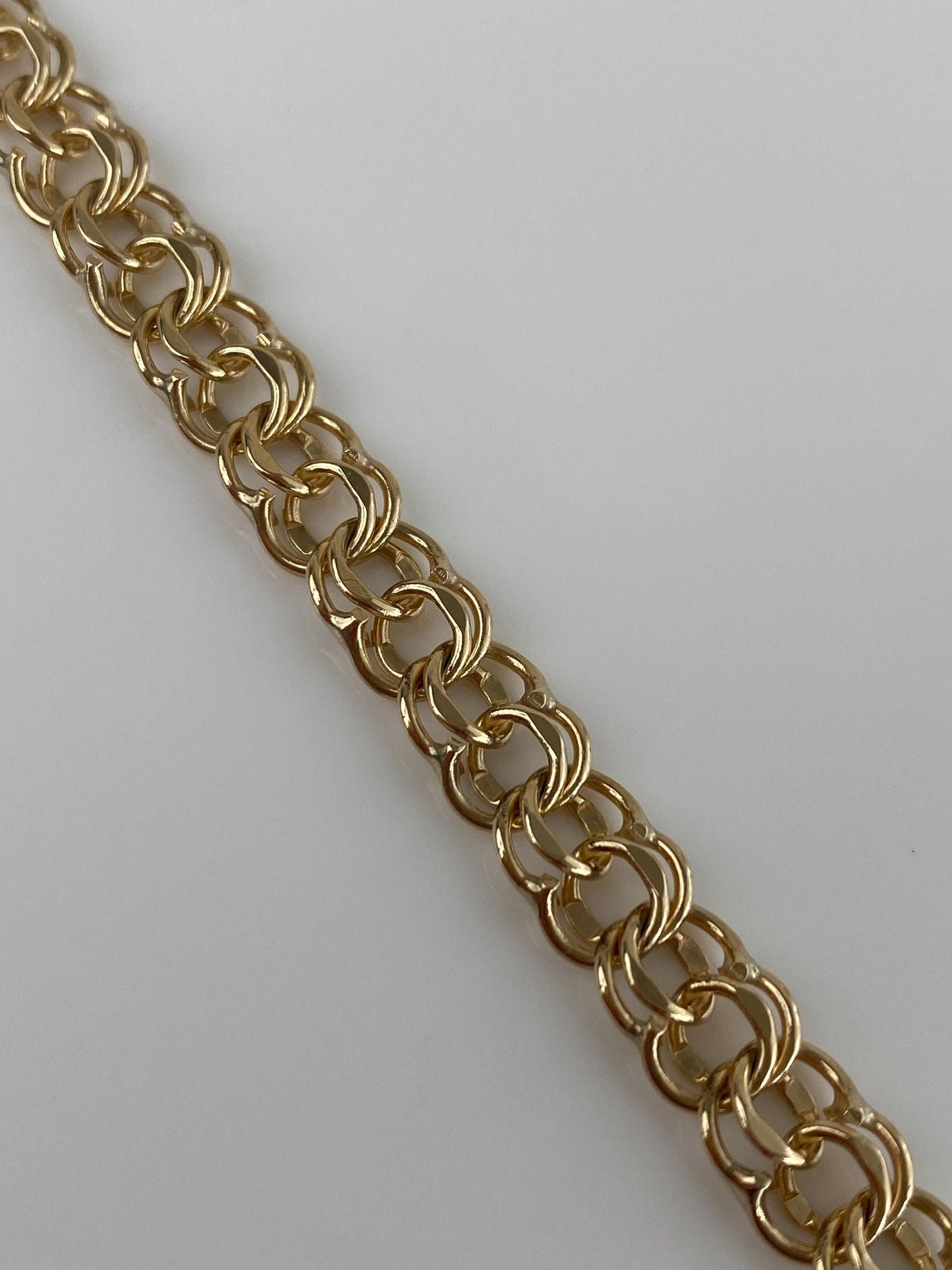 Vintage Solid 14k Yellow Gold Double Link Charm Bracelet - 7.5 inches
