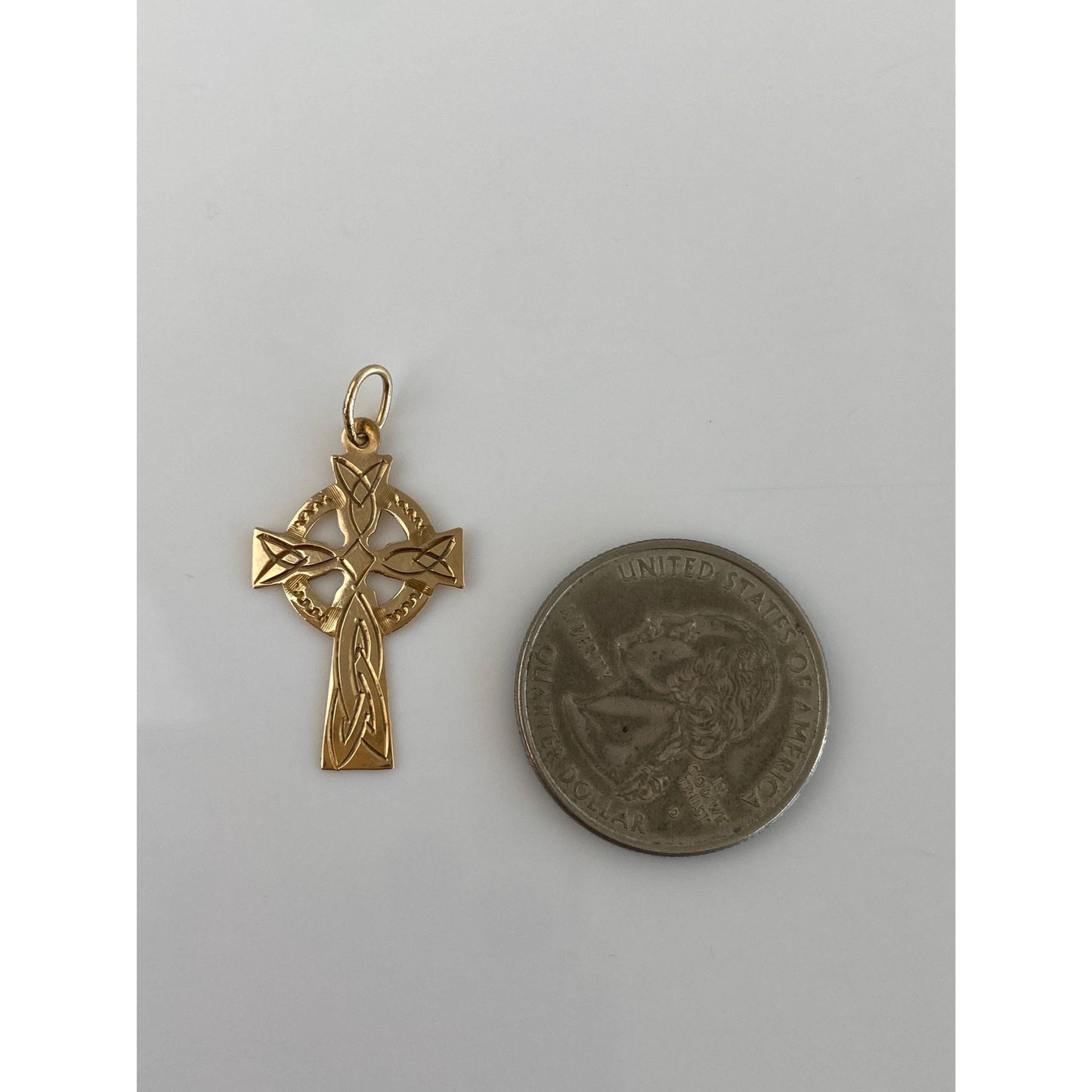 Vintage Solid 9k Yellow Gold Engraved Celtic Cross Charm