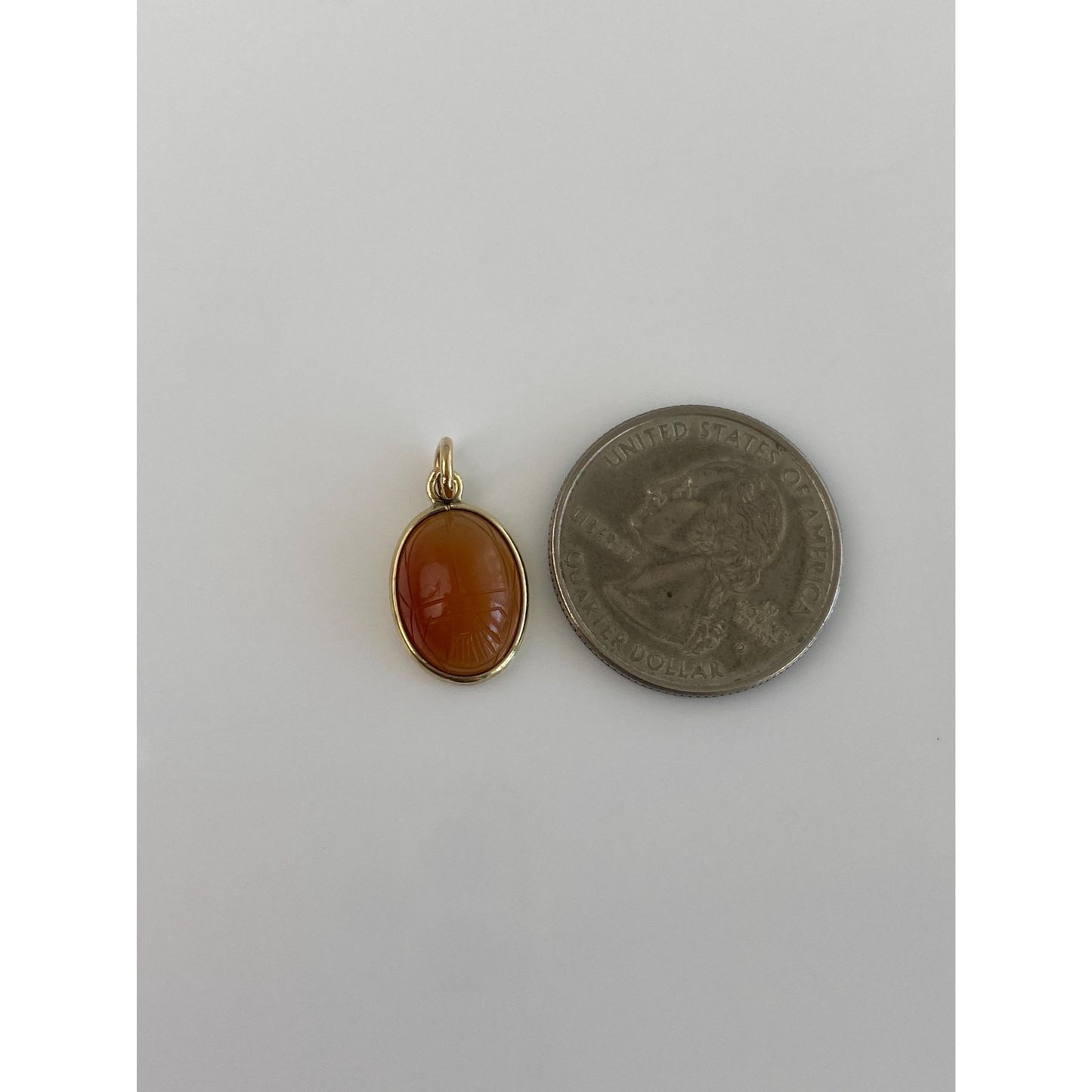 Vintage Solid 14k Yellow Gold Carved Agate Scarab Charm