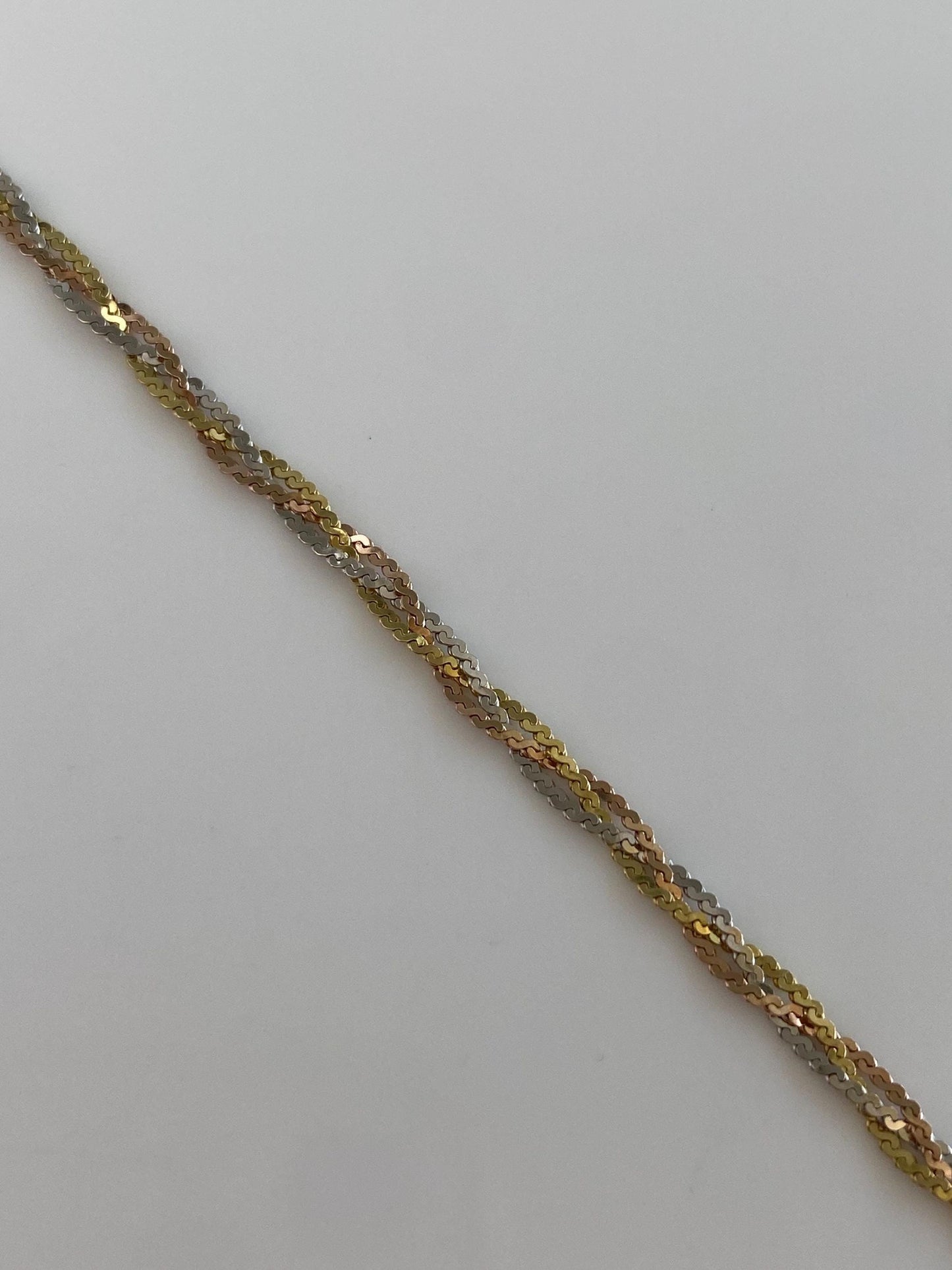Vintage Solid 14k Tri Tone Gold Braided Serpentine Chain Bracelet - 7 inches