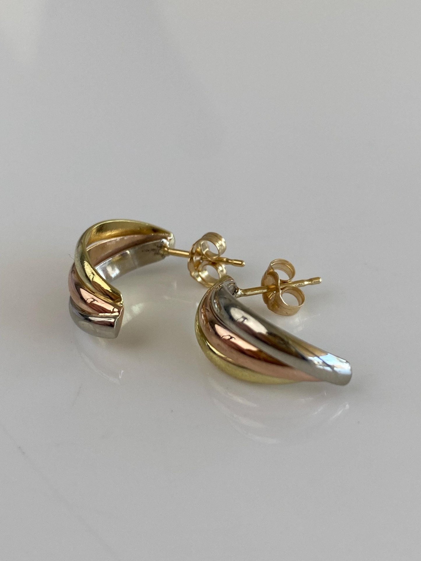 Vintage Solid 18k Tri Tone Gold Layered Drop Earrings