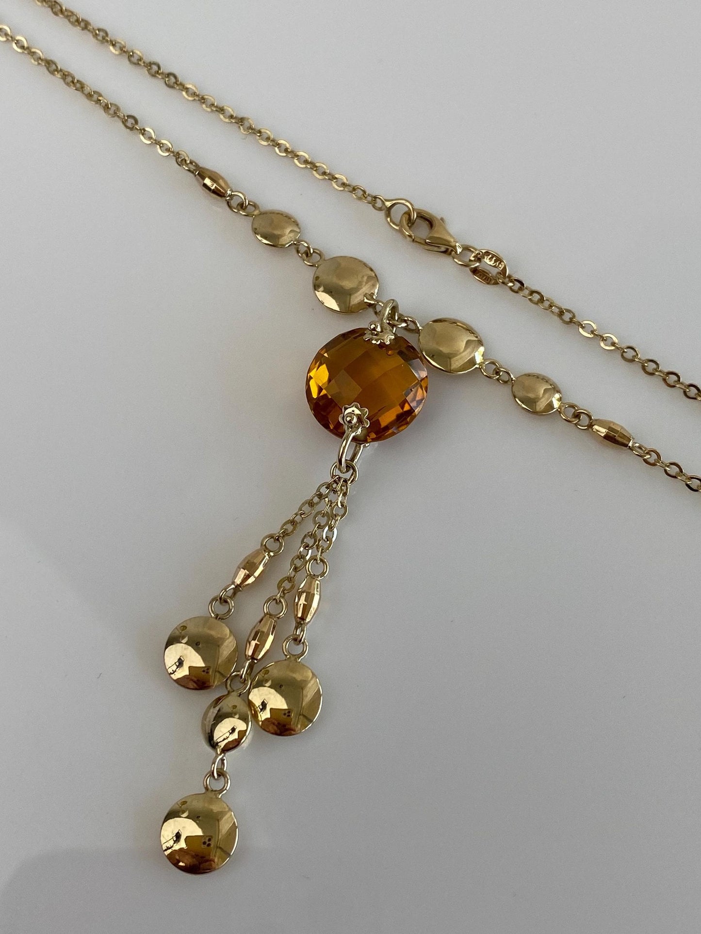 Vintage Solid 14k Yellow Gold Rose Cut Citrine Cable Chain Necklace - 17.75 inches
