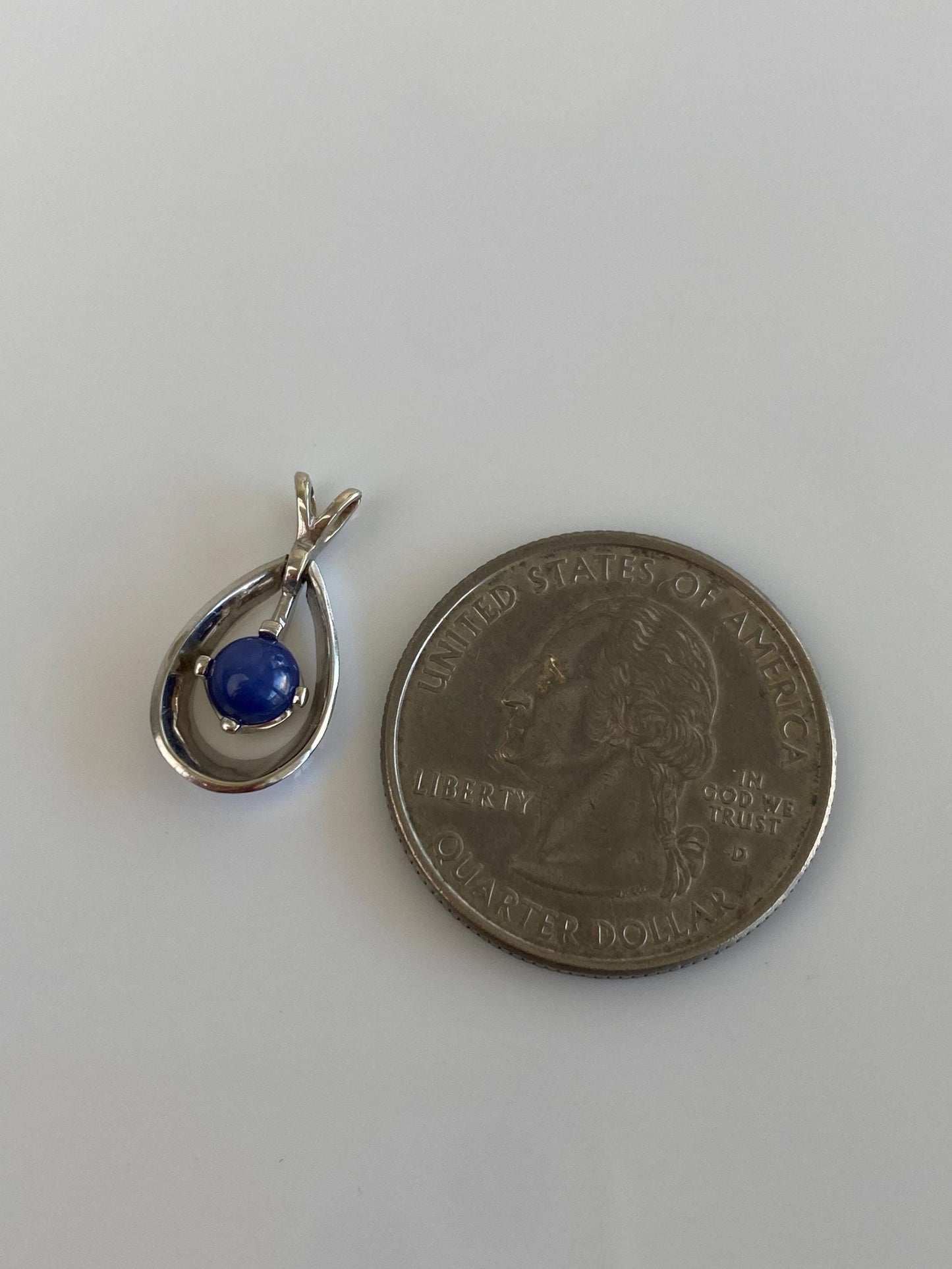 Vintage Solid 14k White Gold Blue Star Sapphire Teardrop Charm