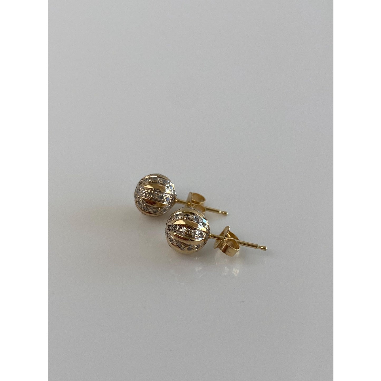 Vintage Solid 14k Yellow Gold Diamond Cluster Ball Stud Earrings