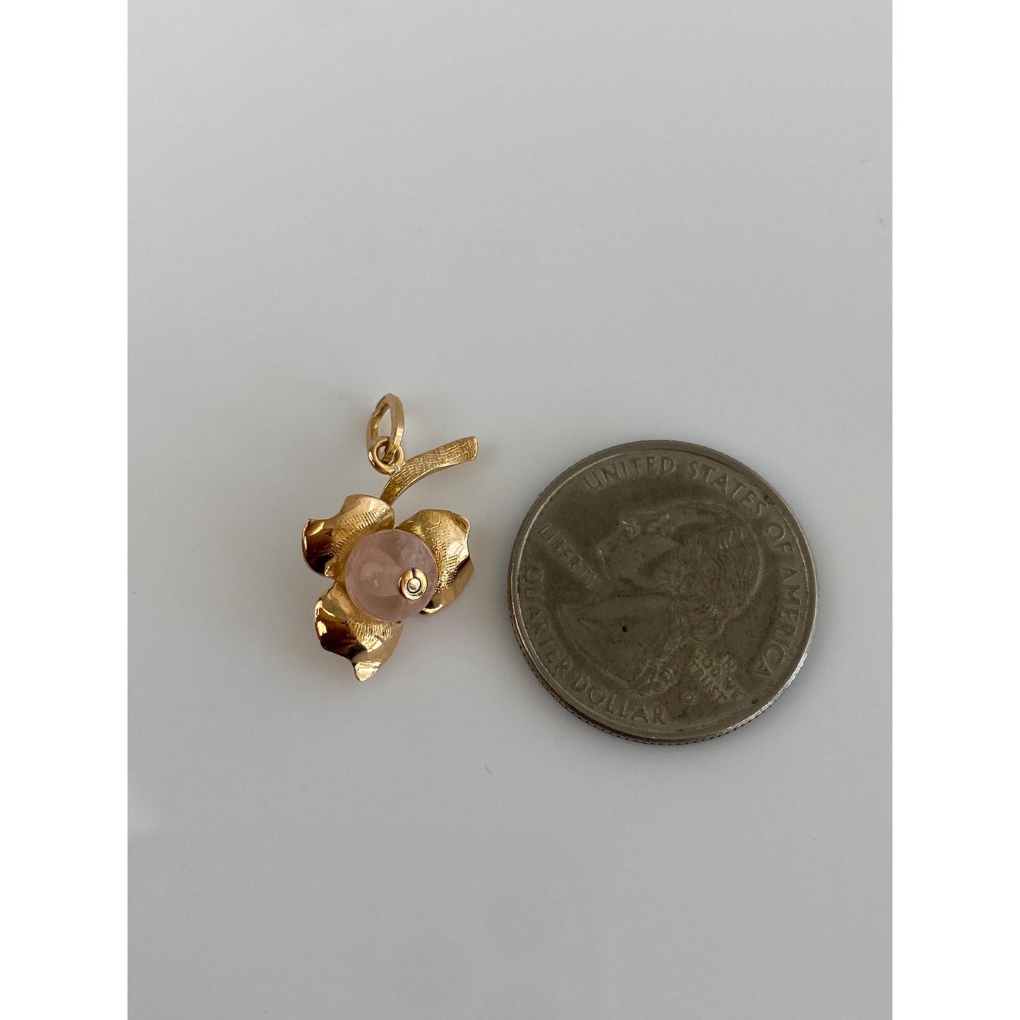 Solid 18k Yellow Gold Rose Quartz Flower Charm